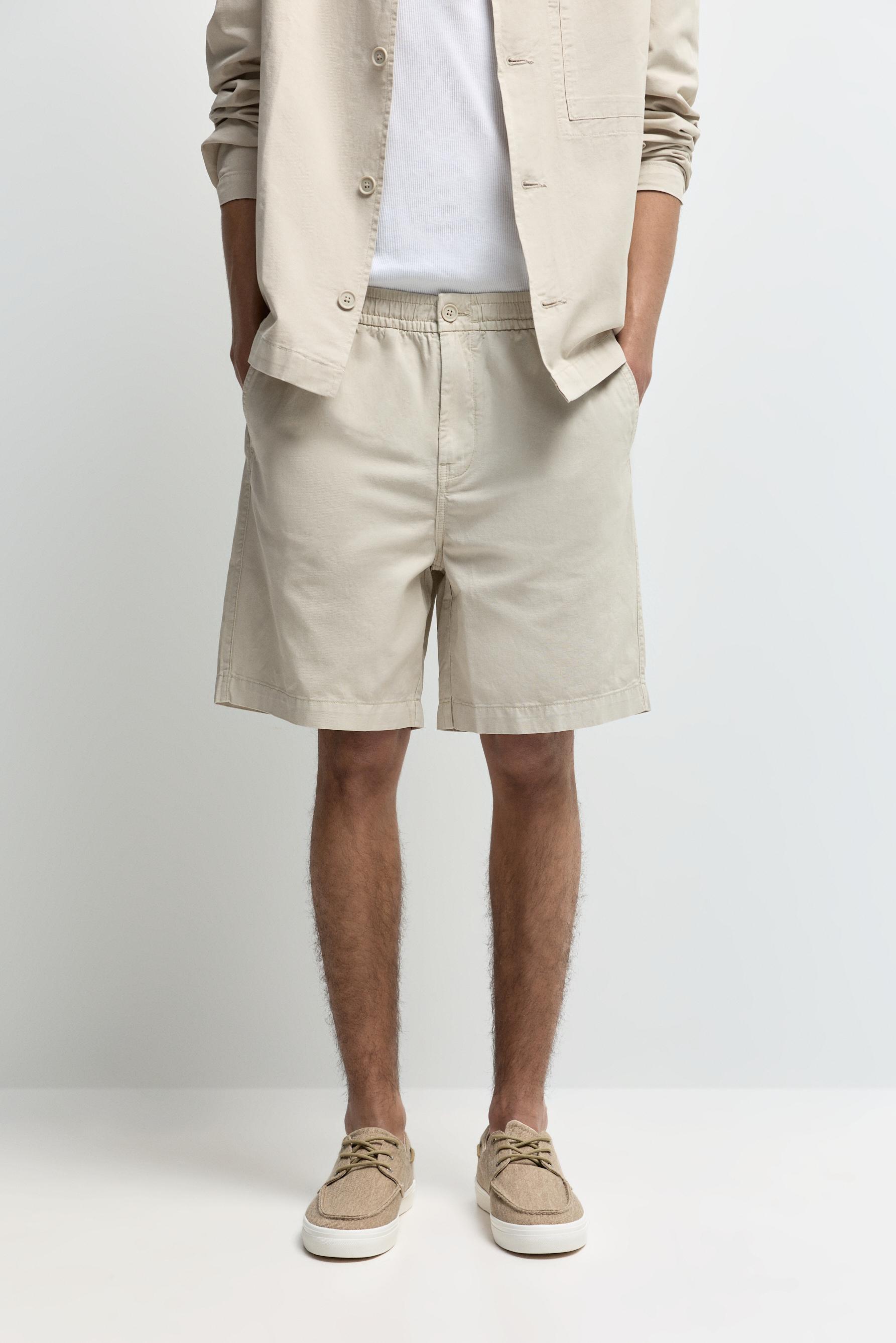 Linen blend jogger Bermuda shorts — BEIGE
