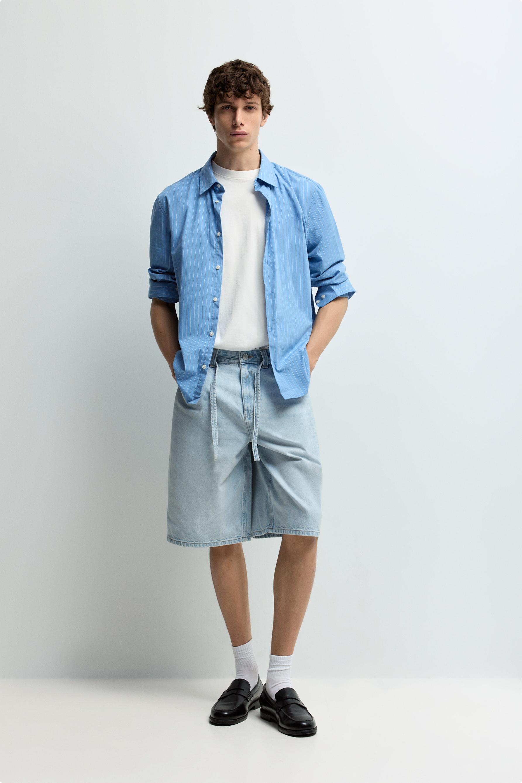 Baggy denim Bermuda shorts — PALE BLUE