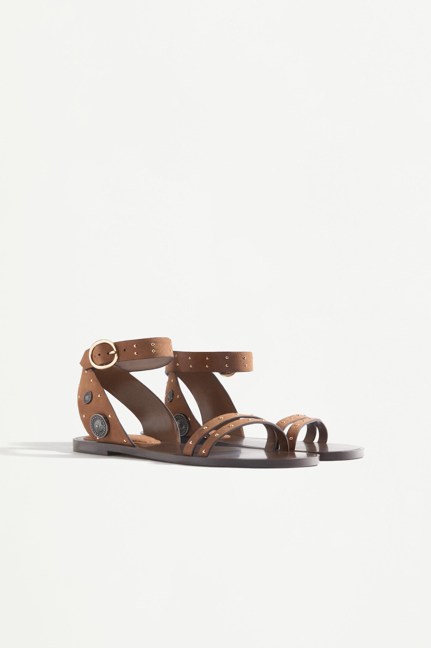 Studded flat slider sandals — LEATHER
