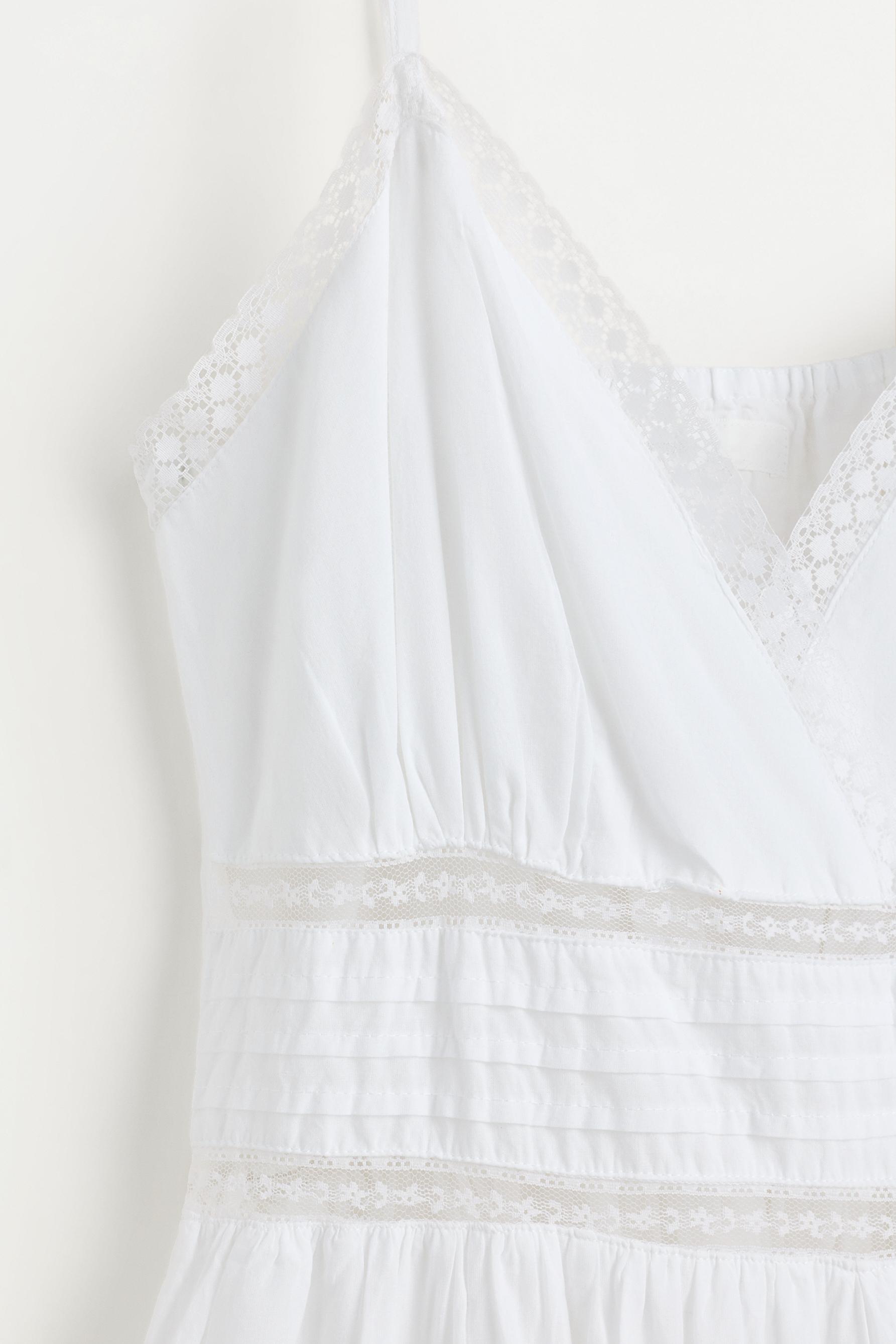 Midi dress with lace trim — WHITE