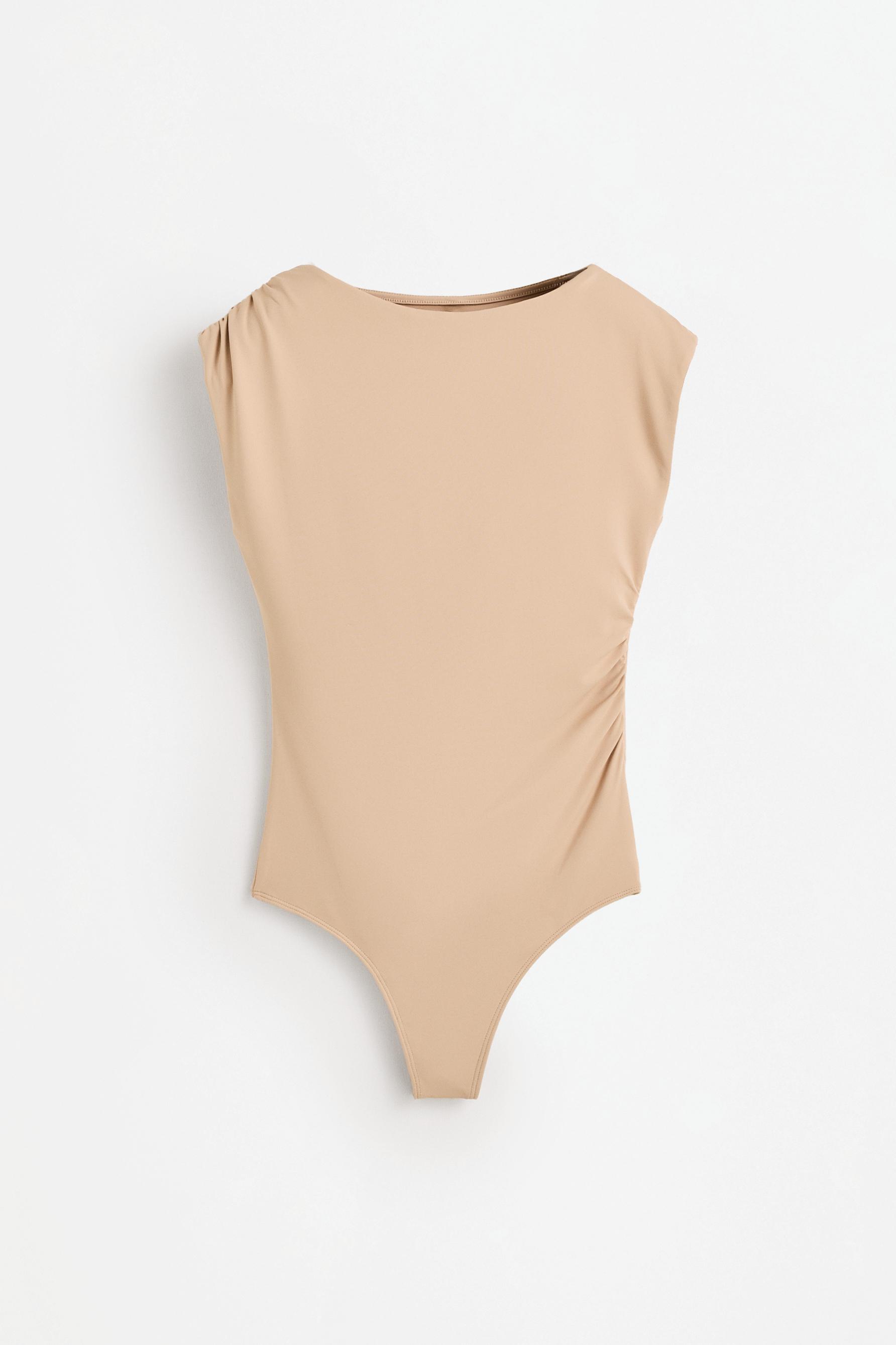 Polyamide sleeveless bodysuit — BEIGE