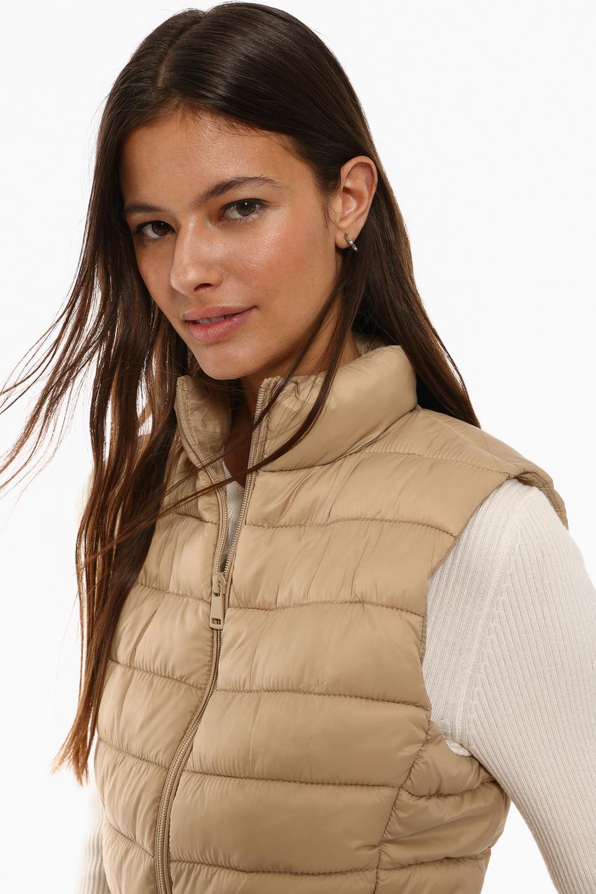 Chaleco Plumas Chaleco Beige Mujer Acolchado Chaleco Tejido