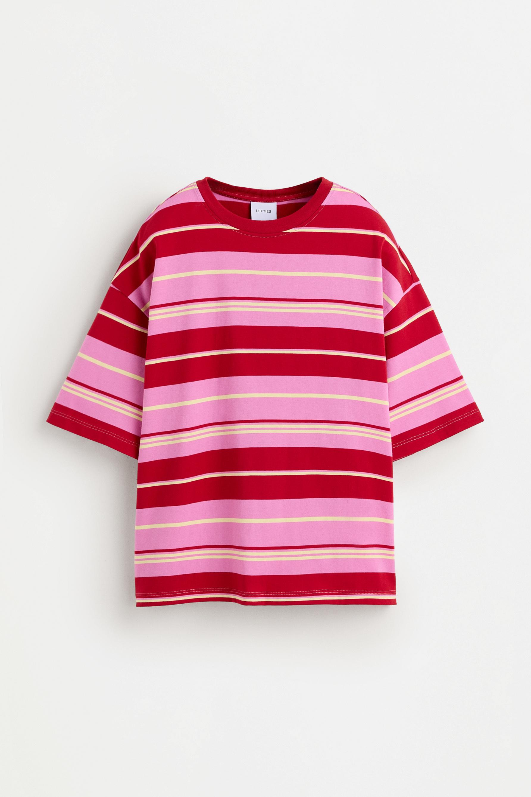 Women's Beige Striped T-Shirt — FUCHSIA