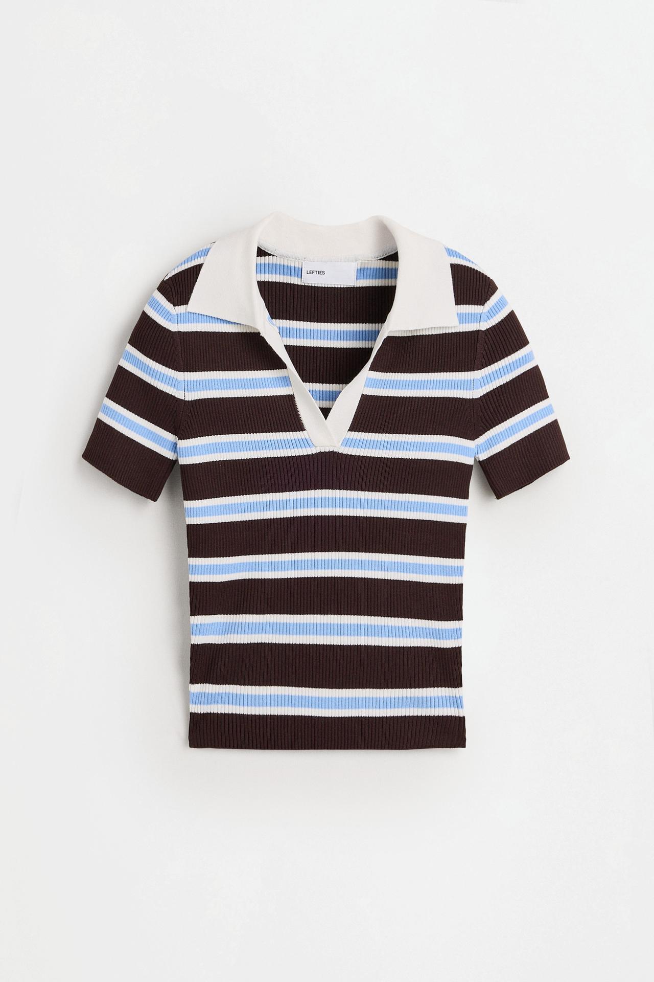 Basic rib knit polo shirt — BROWN/BLUE