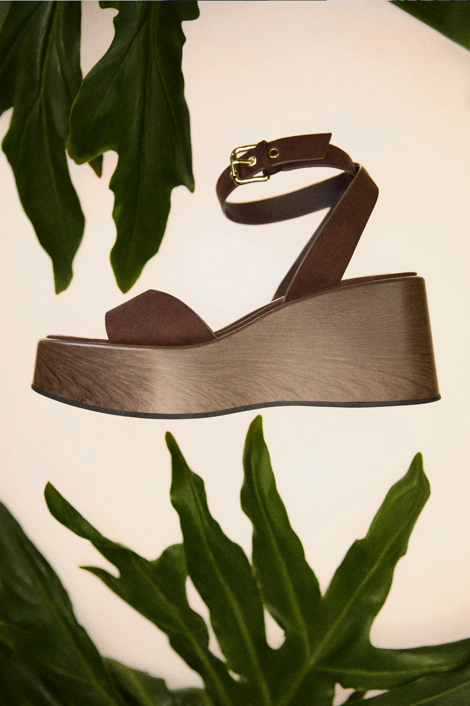 Wooden wedge sandal — BROWN