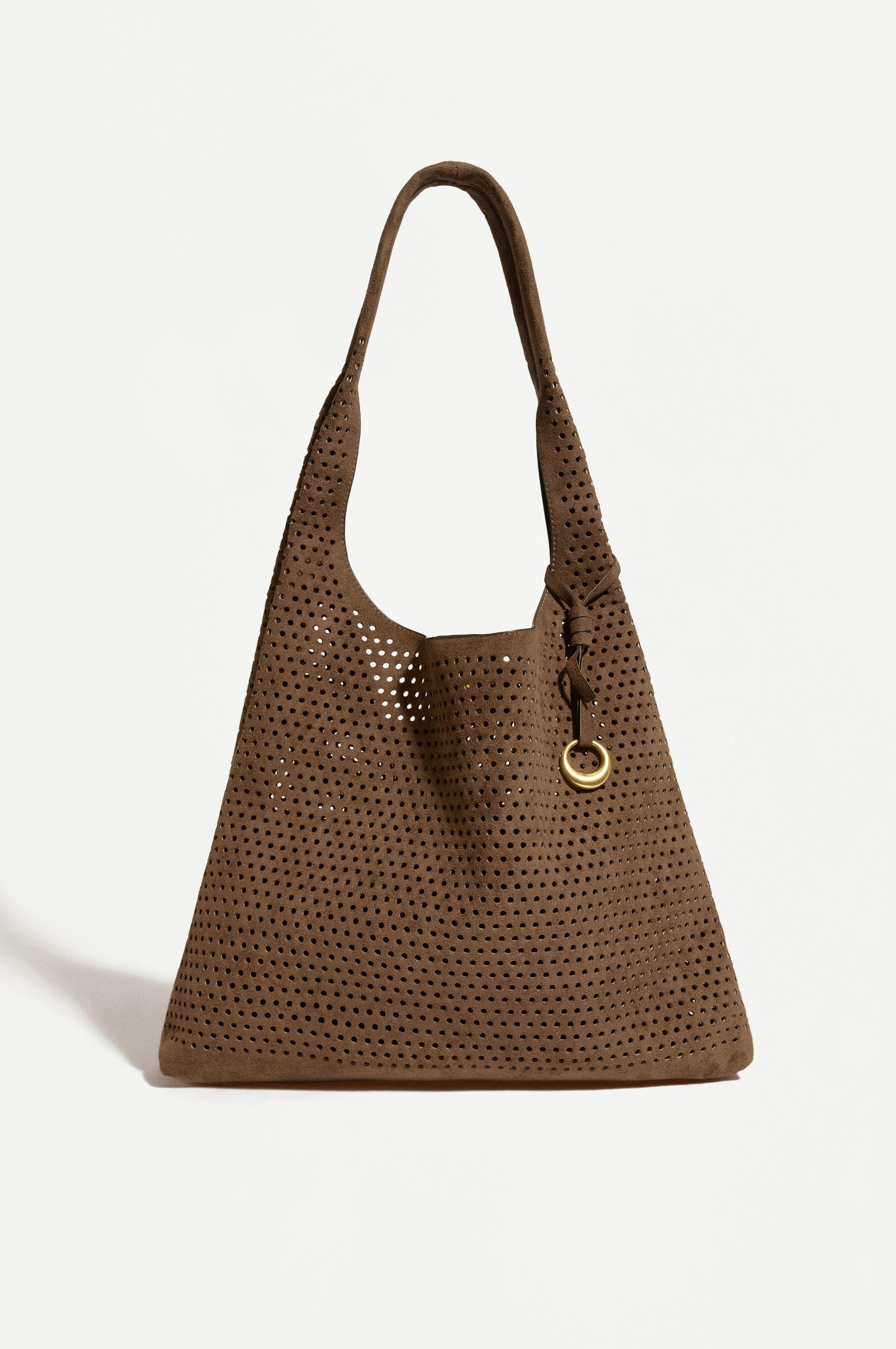 Openwork faux suede tote bag — BROWN