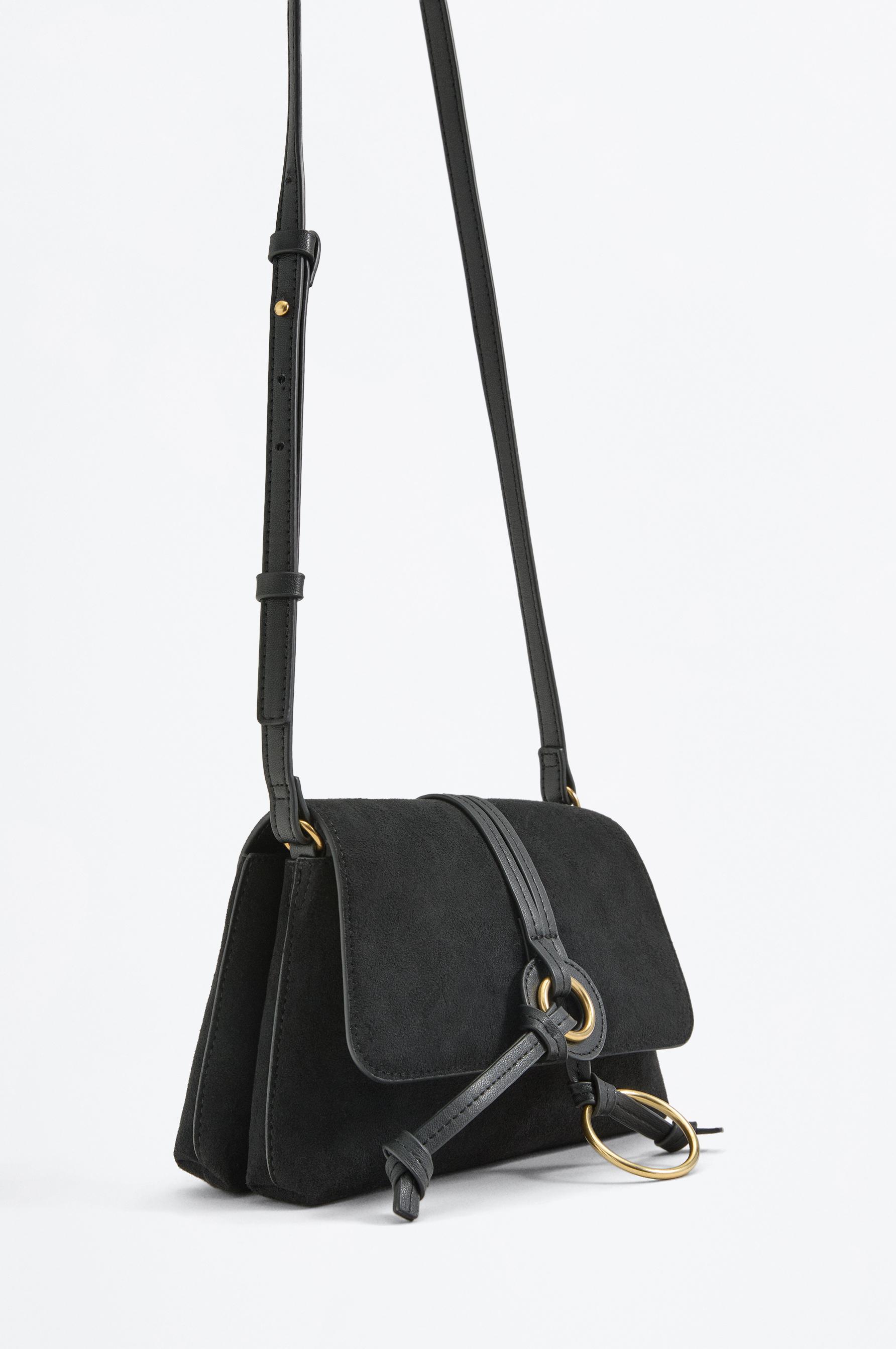 Faux suede crossbody bag — BLACK