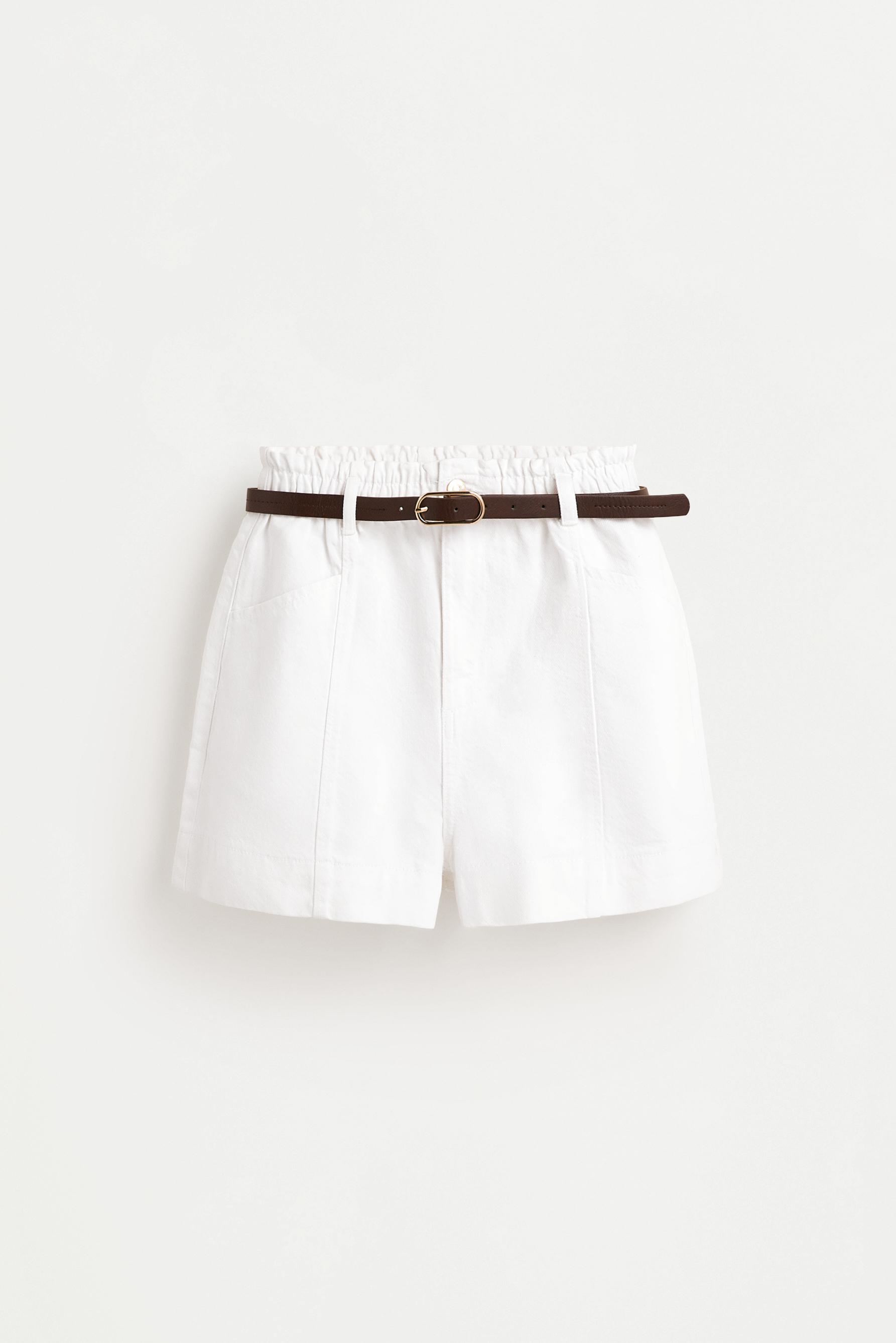Paperbag denim shorts — WHITE