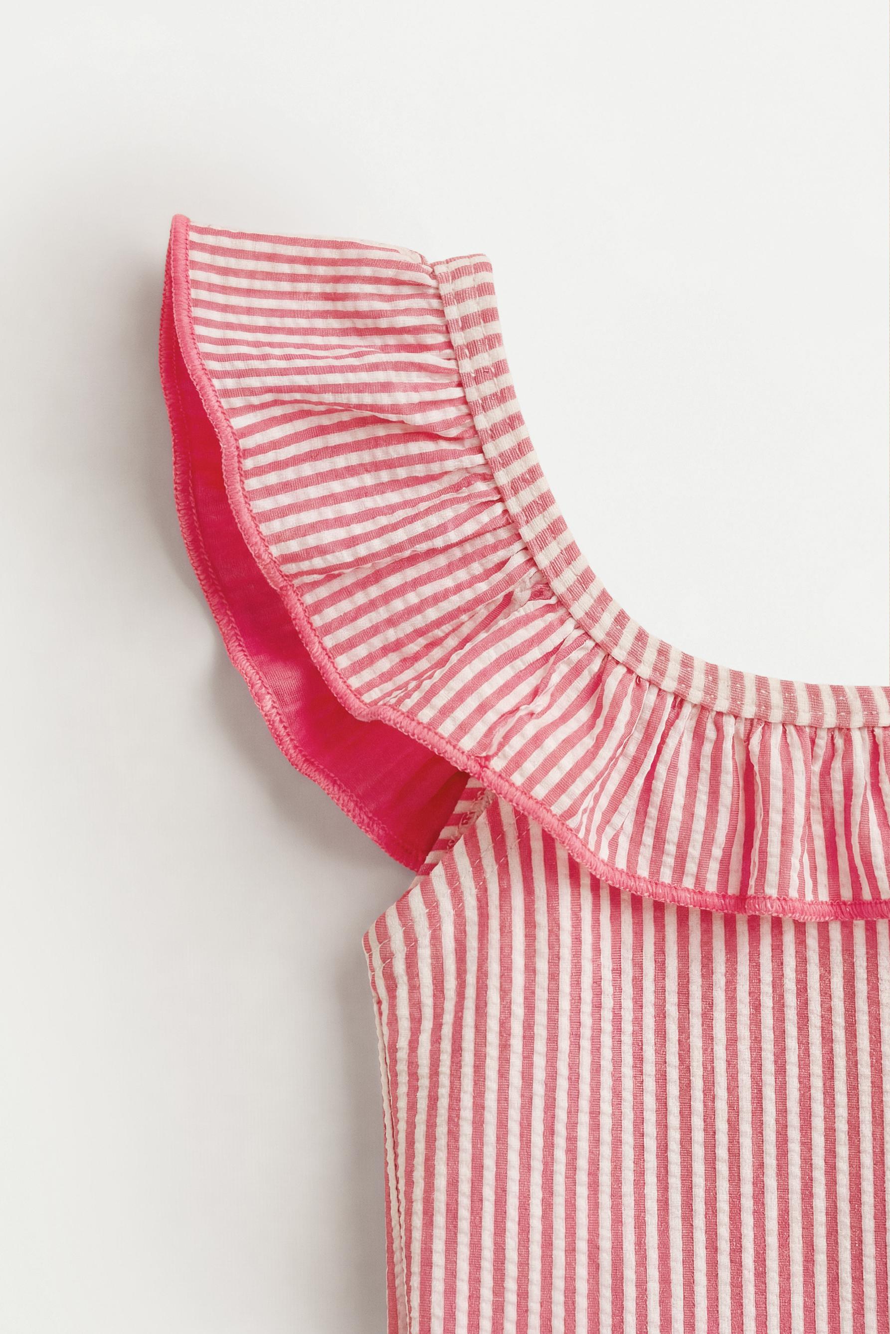 Striped ruffled swimsuit — FUCHSIA
