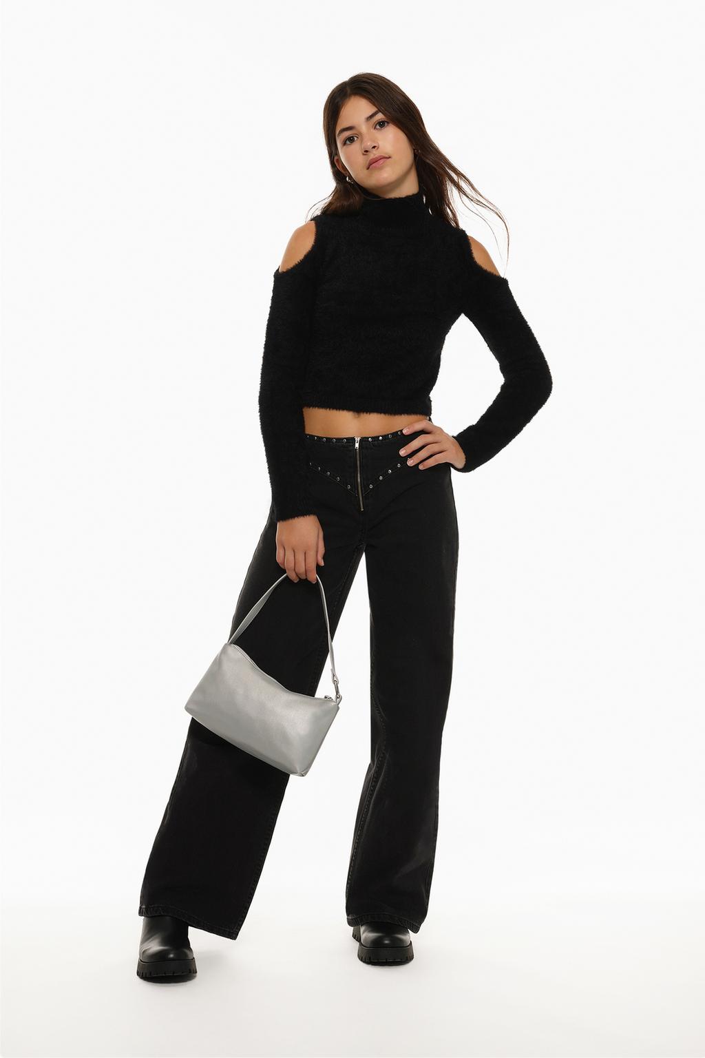 Cropped sweater with openings