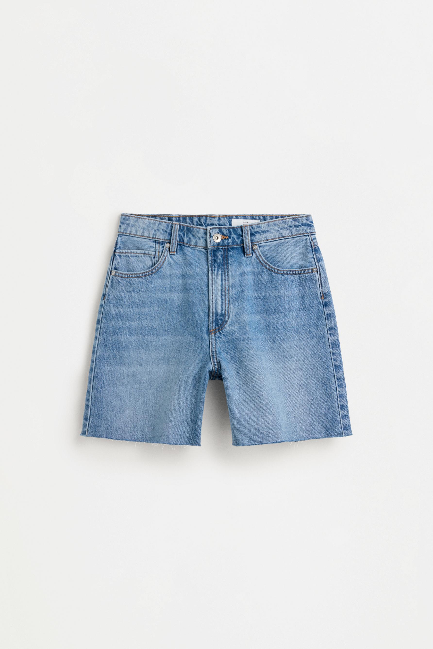 Distressed denim Bermuda shorts — PALE INDIGO
