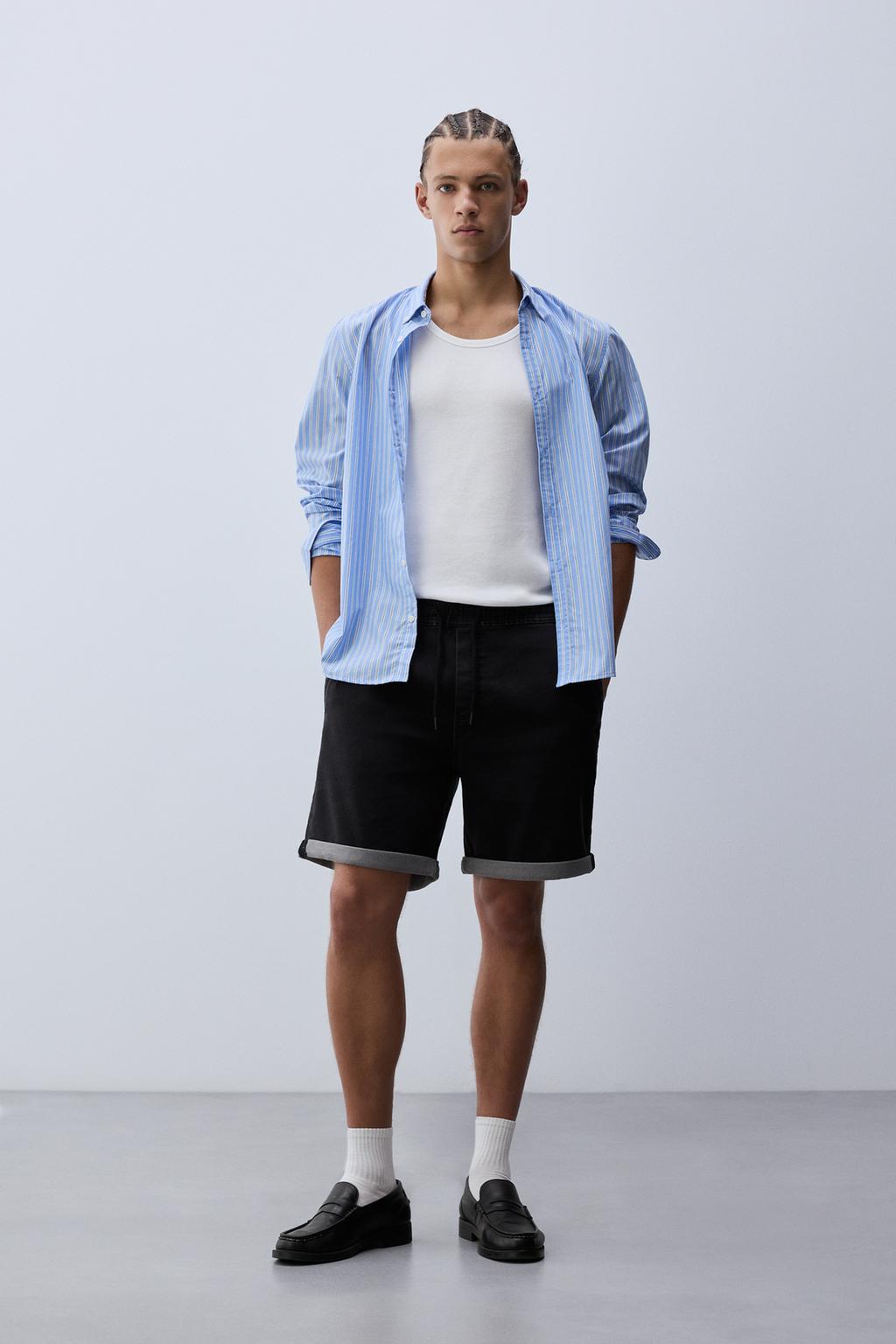 Calções bermuda denim jogger