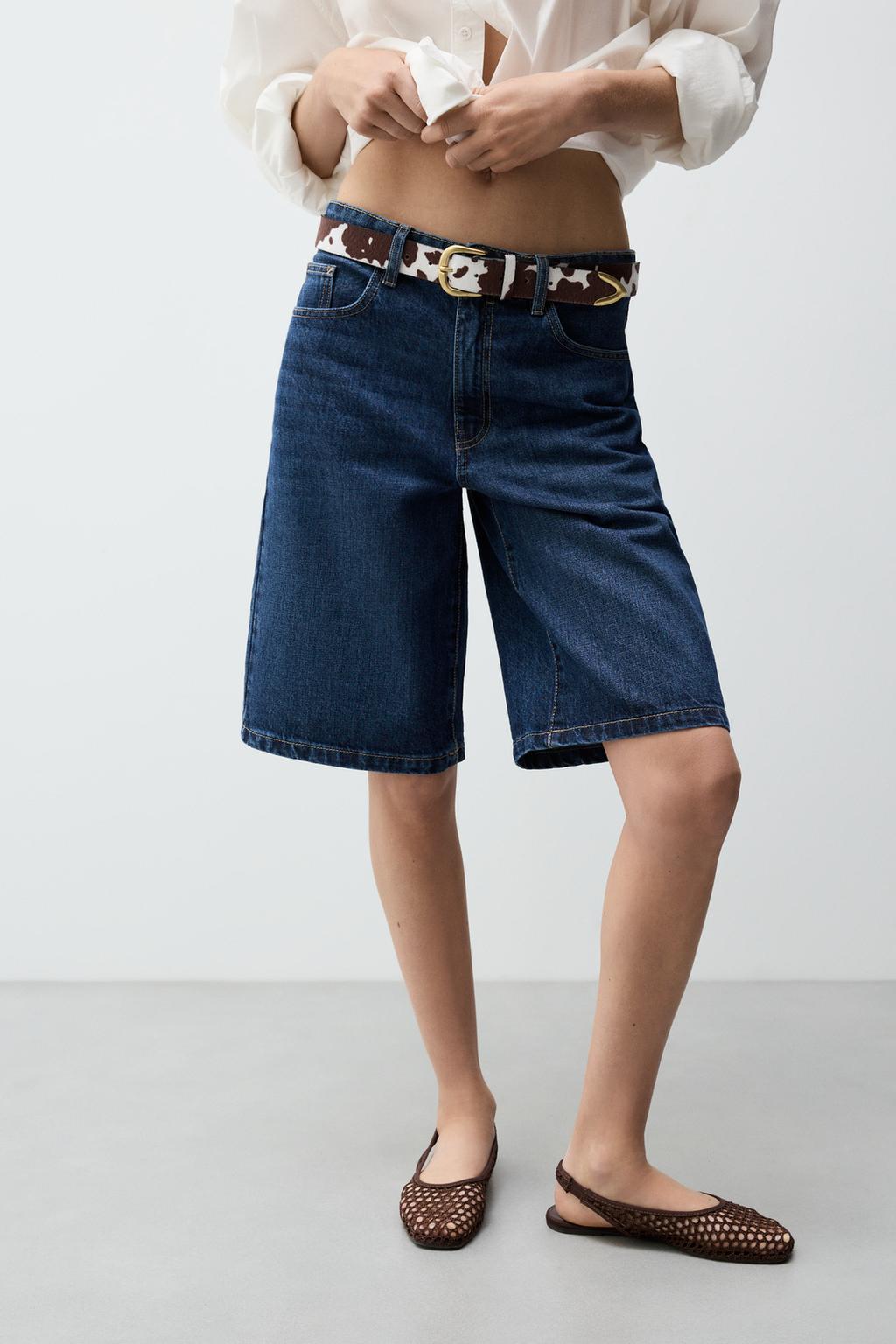 Long denim Bermuda shorts