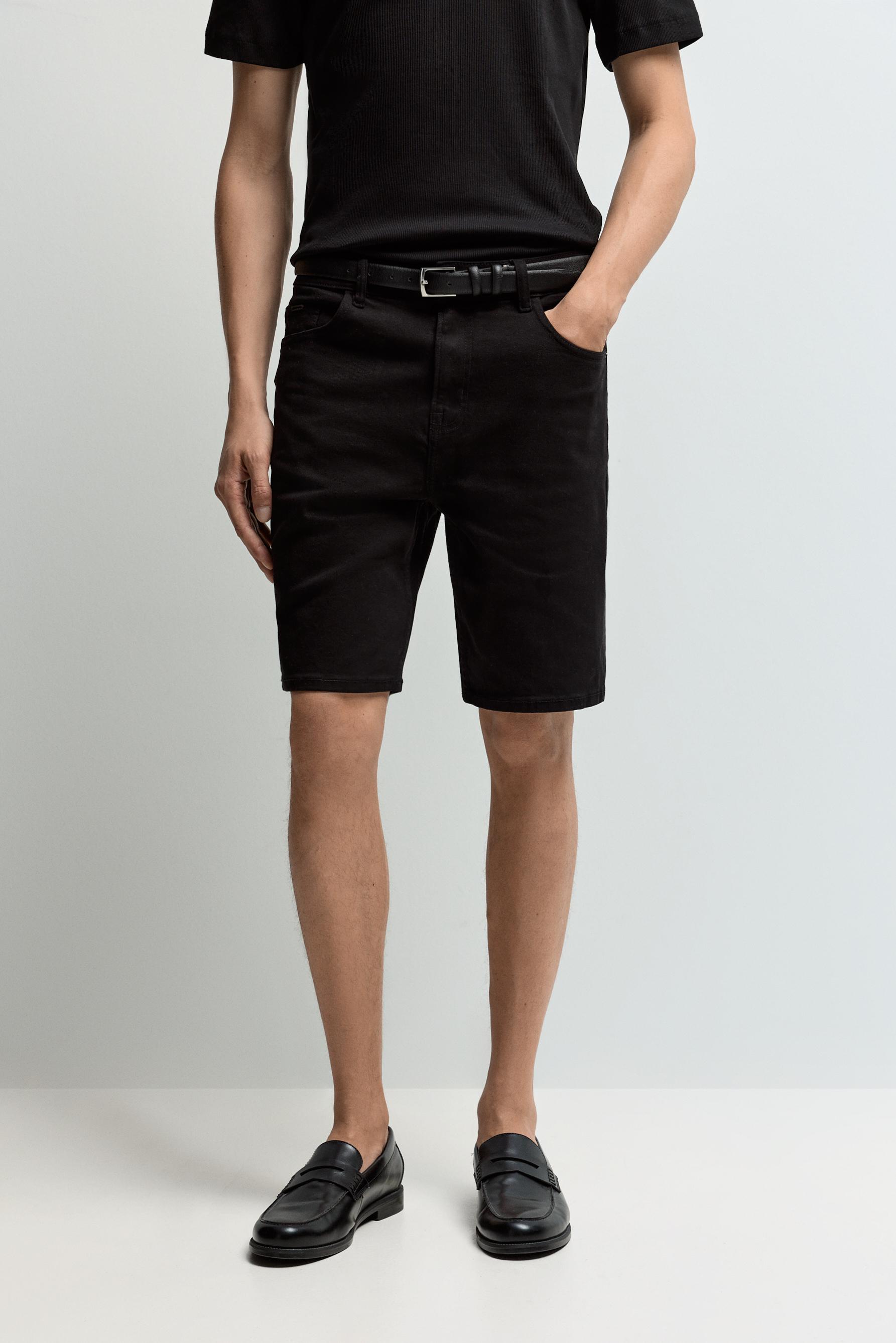 Slim denim Bermuda shorts — BLACK