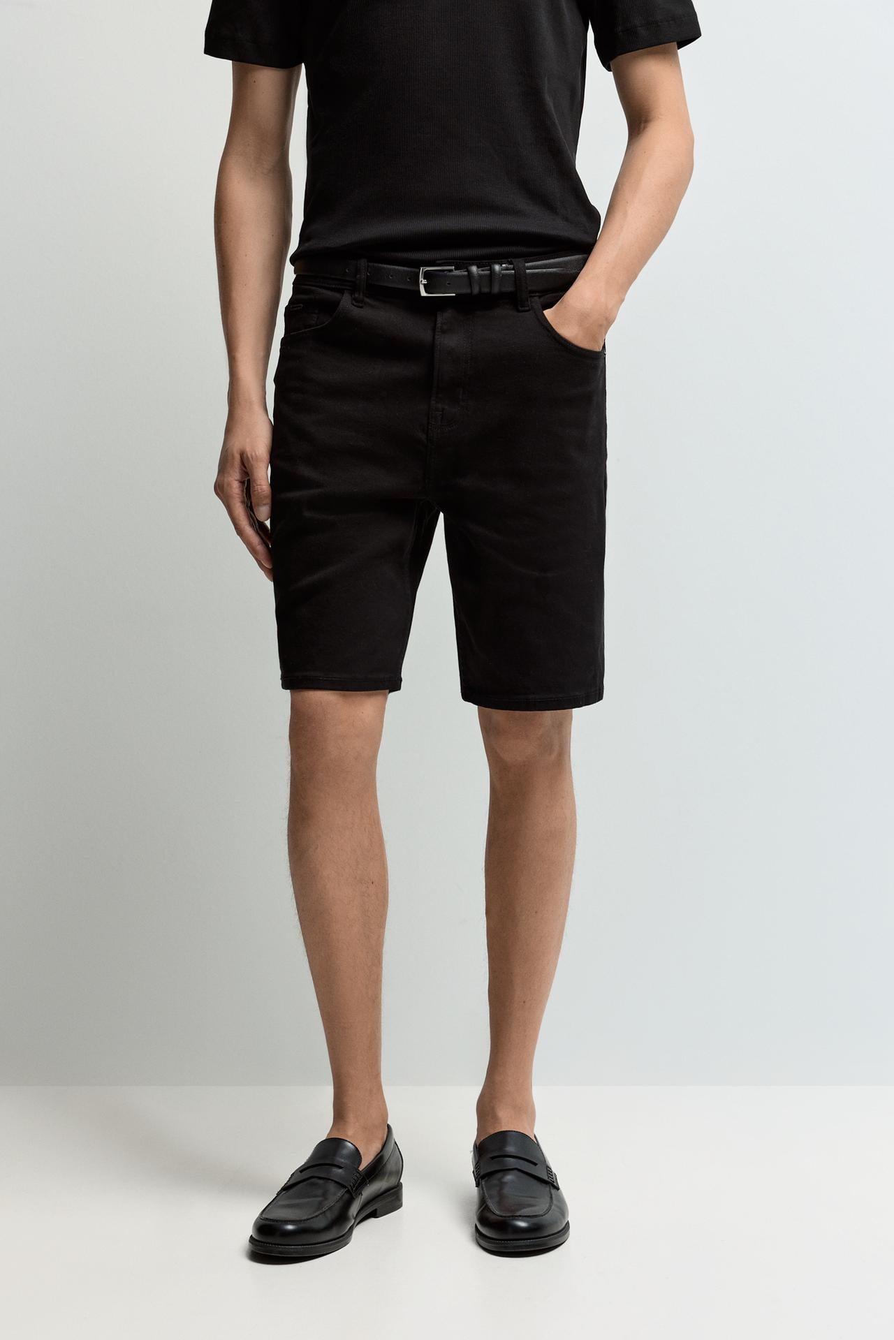 Slim denim Bermuda shorts — BLACK