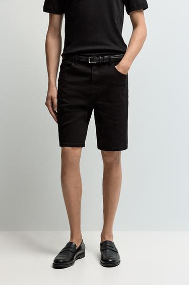 Slim denim Bermuda shorts — BLACK 1
