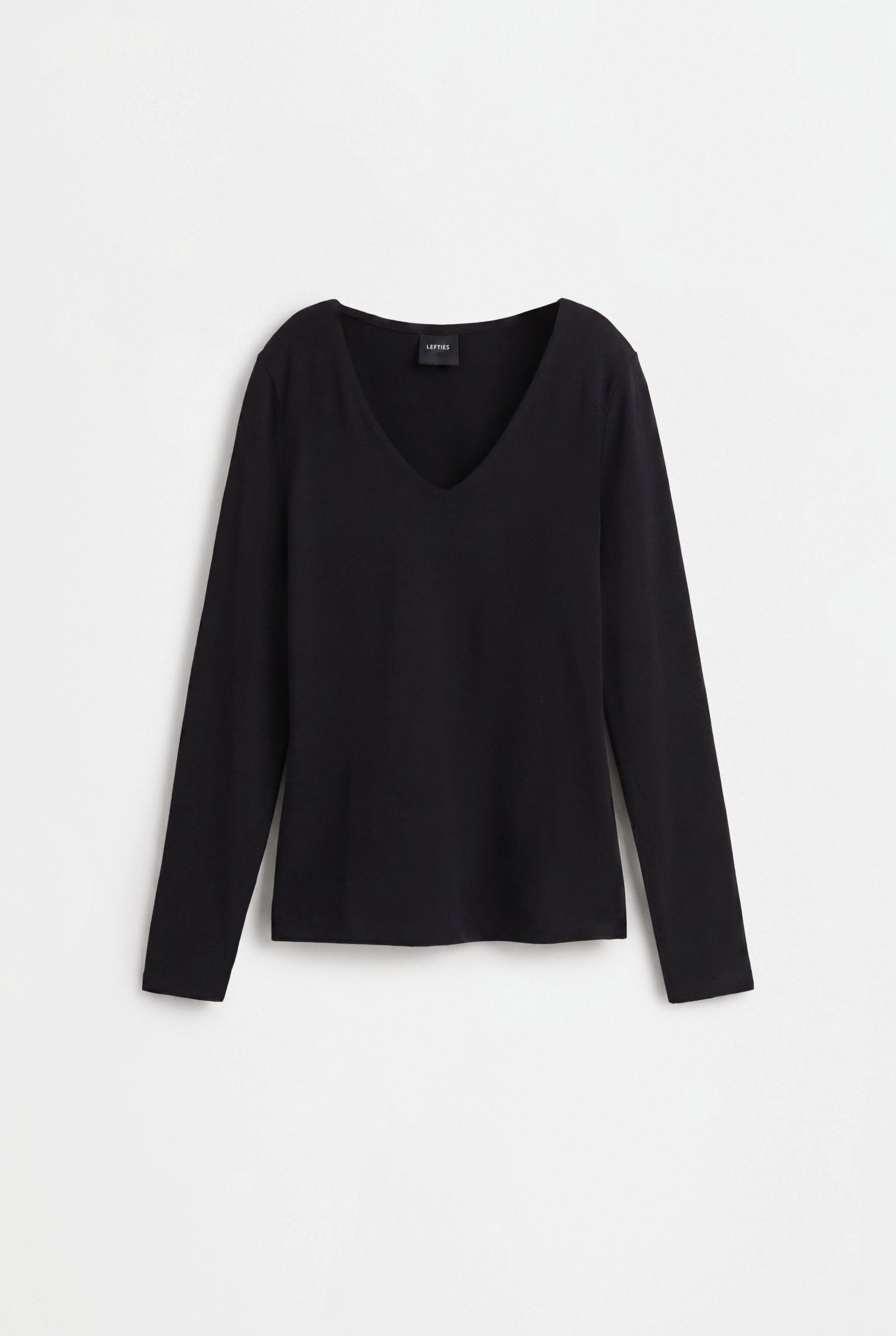 Long sleeve V-neck T-shirt — BLACK