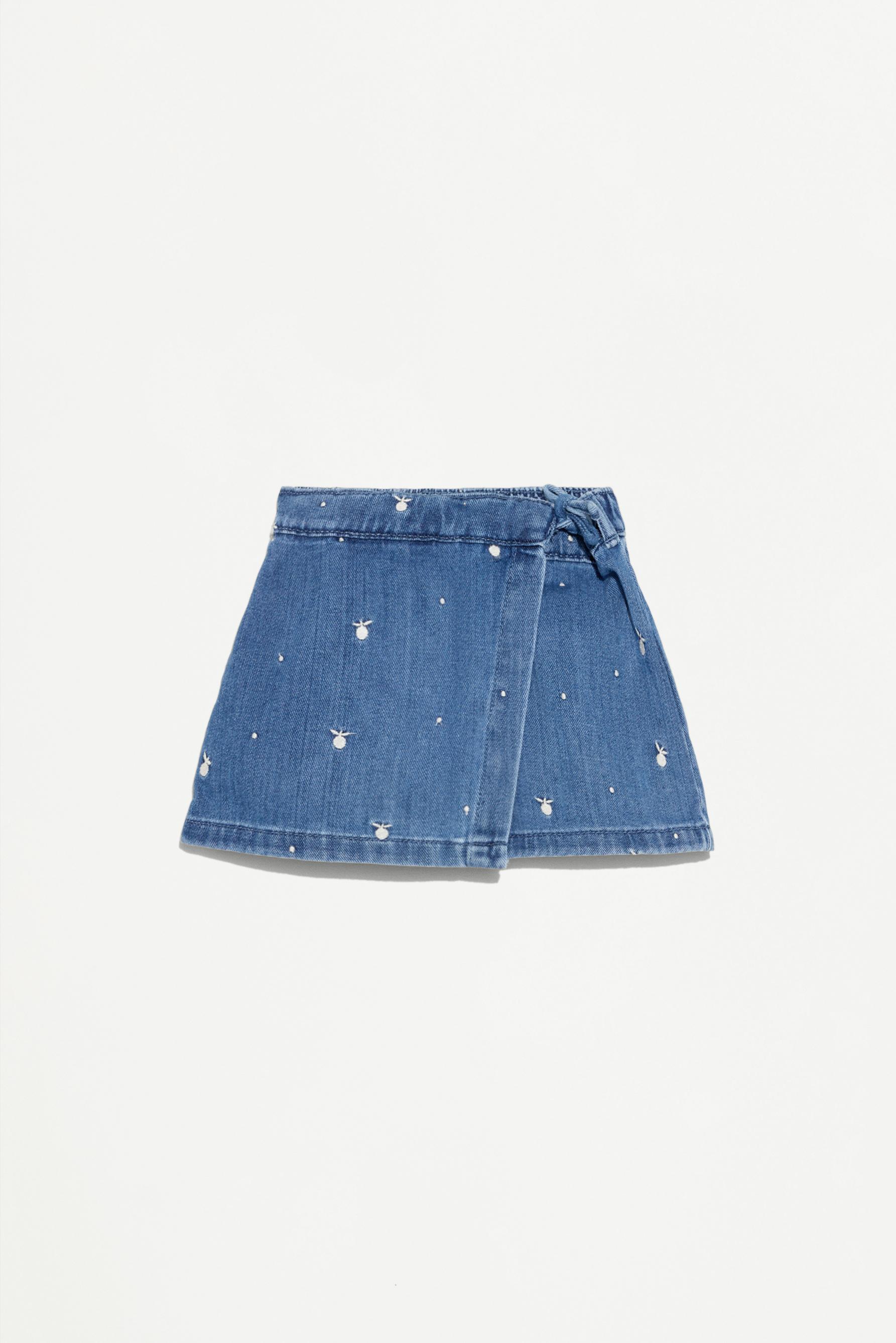 Embroidered denim skort — INDIGO