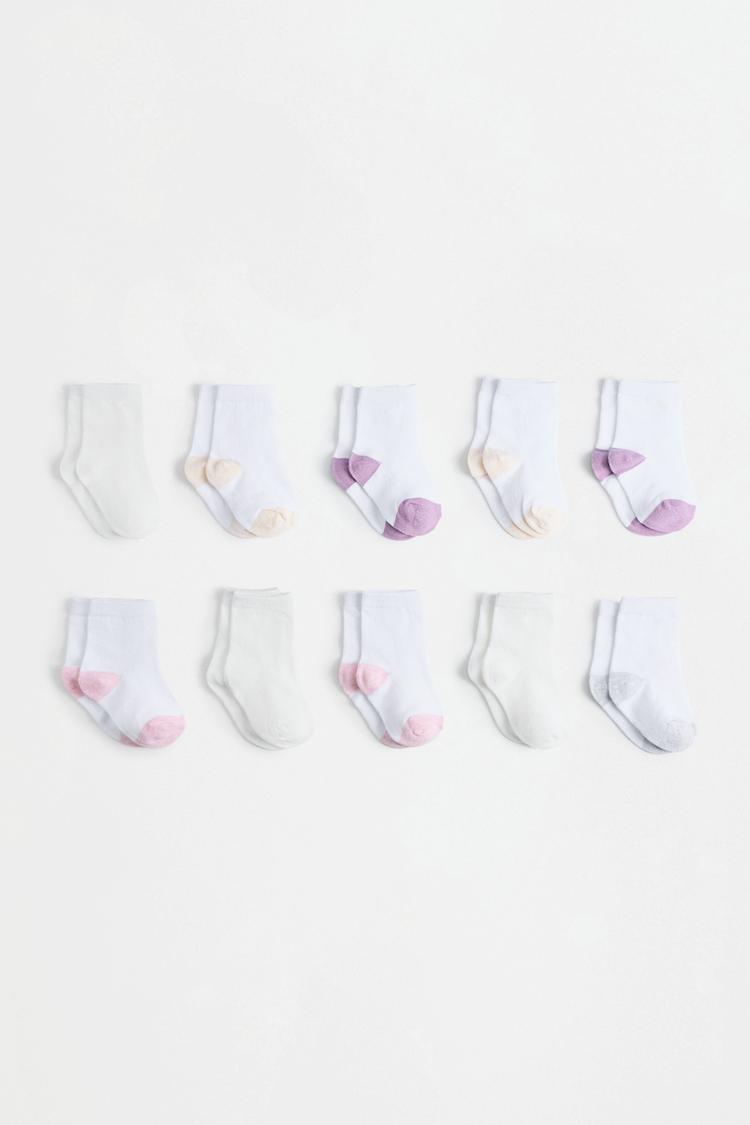 Solid Long Socks (10-Pack) — PINK/WHITE