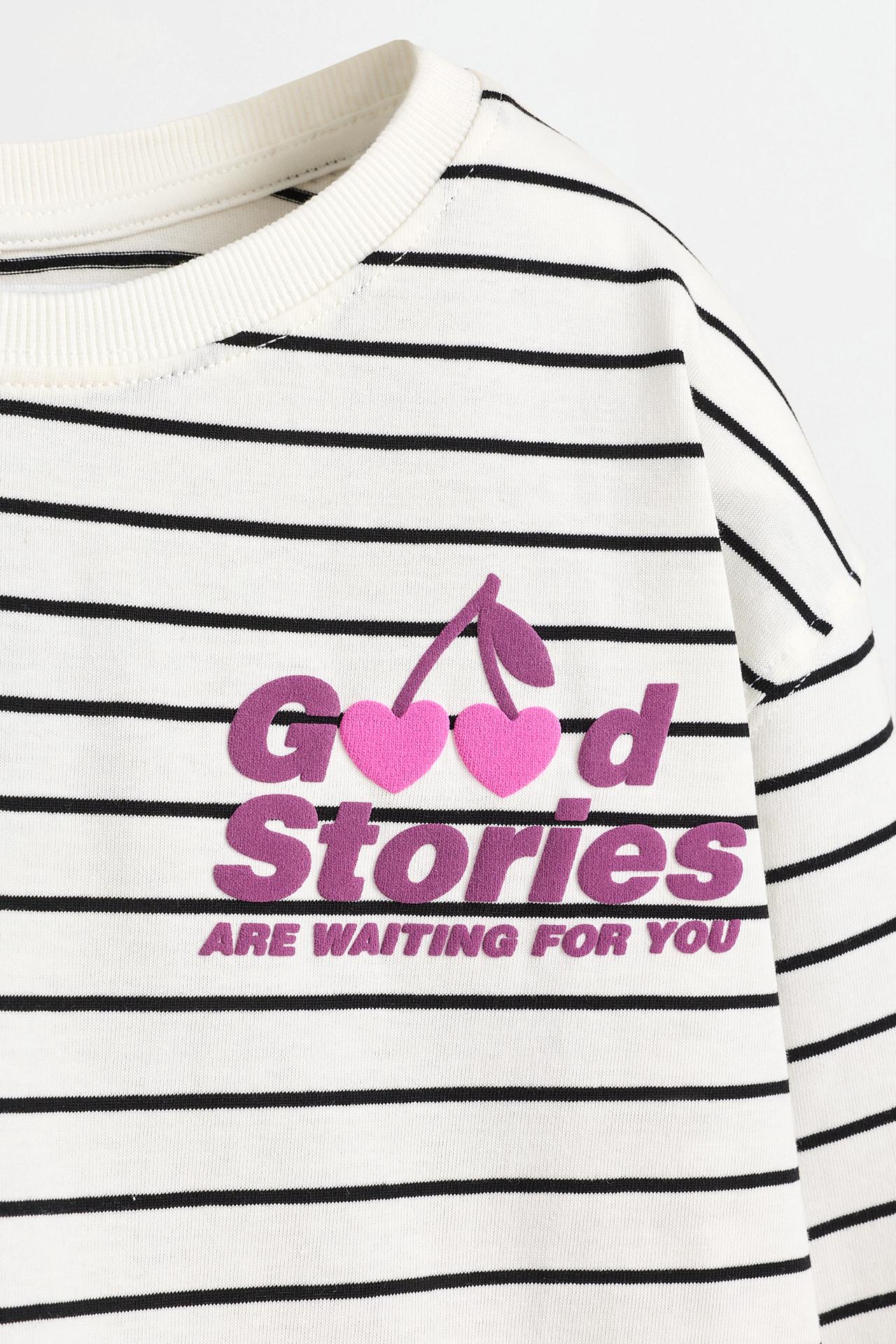Striped T-shirt with textured text — OFF WHITE