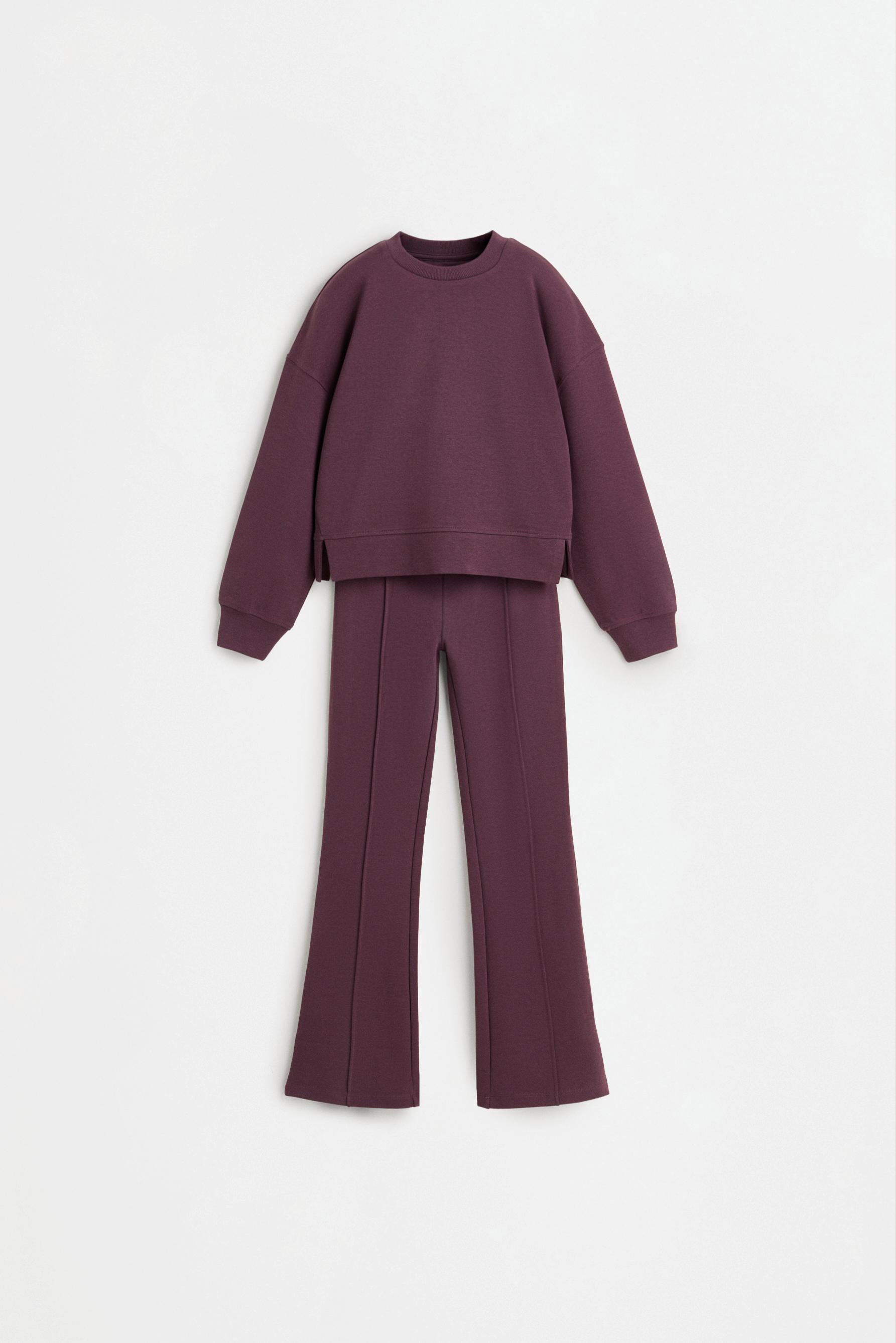 Interlock sweatshirt and flared leggings co-ord — PLUM