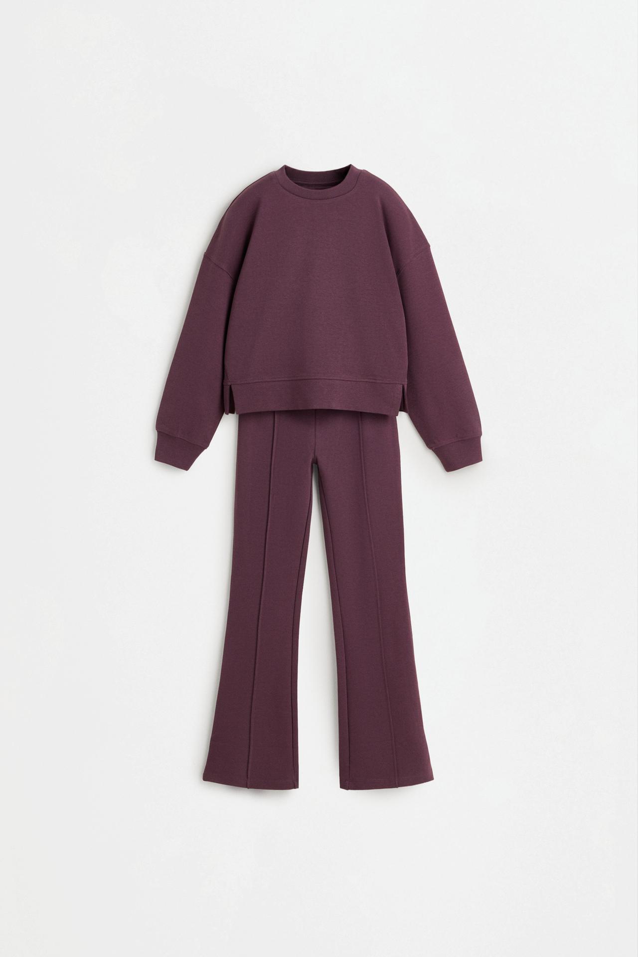 Interlock sweatshirt and flared leggings co-ord — PLUM