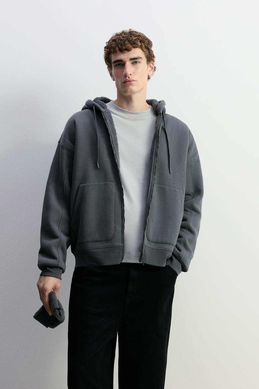 Hanorac cu fermoar și blană de miel sintetică