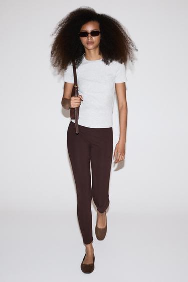 Ribbed waist leggings — CHOCOLATE 1