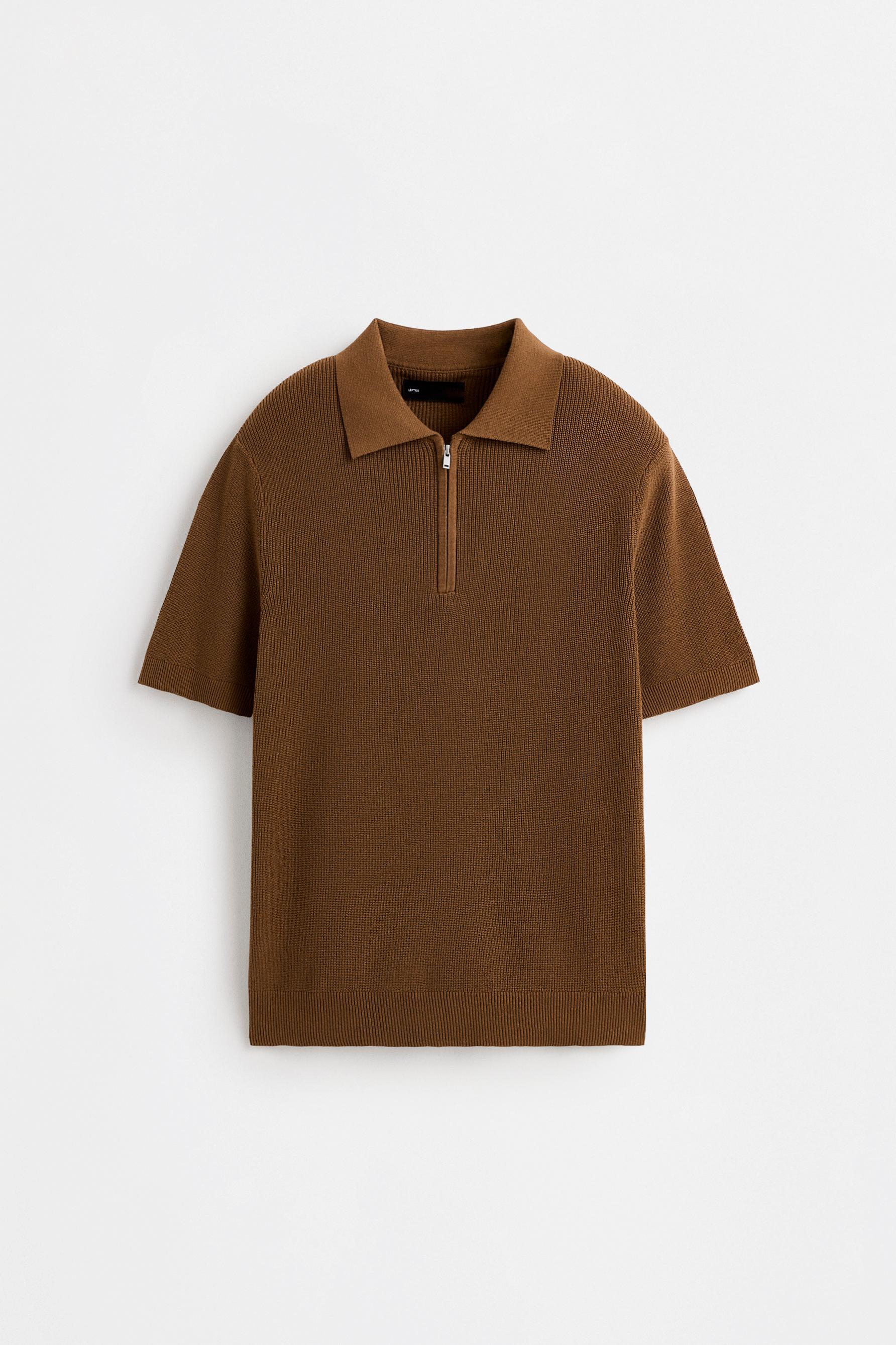 Zip-up knit polo — CAMEL
