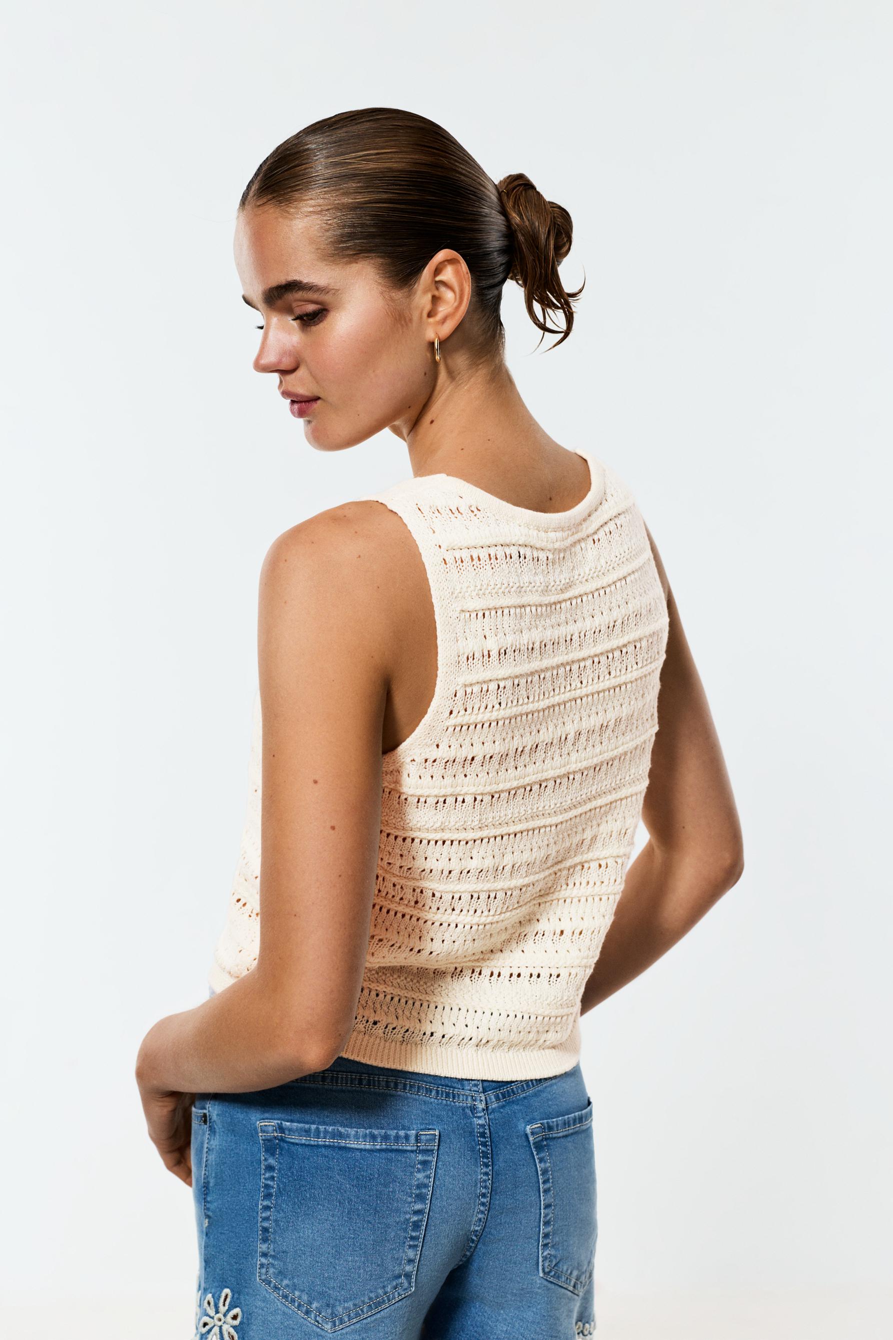 Cutwork knit top — BEIGE