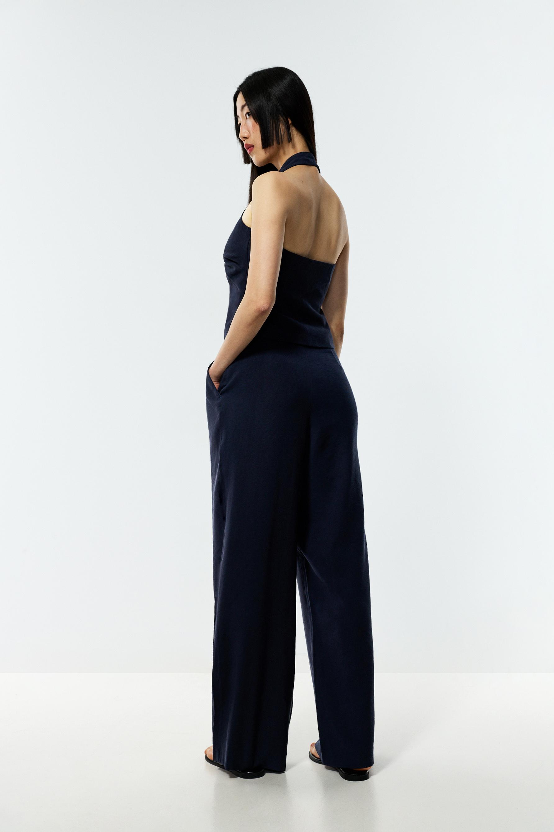 Wide-leg trousers with darts — NAVY BLUE