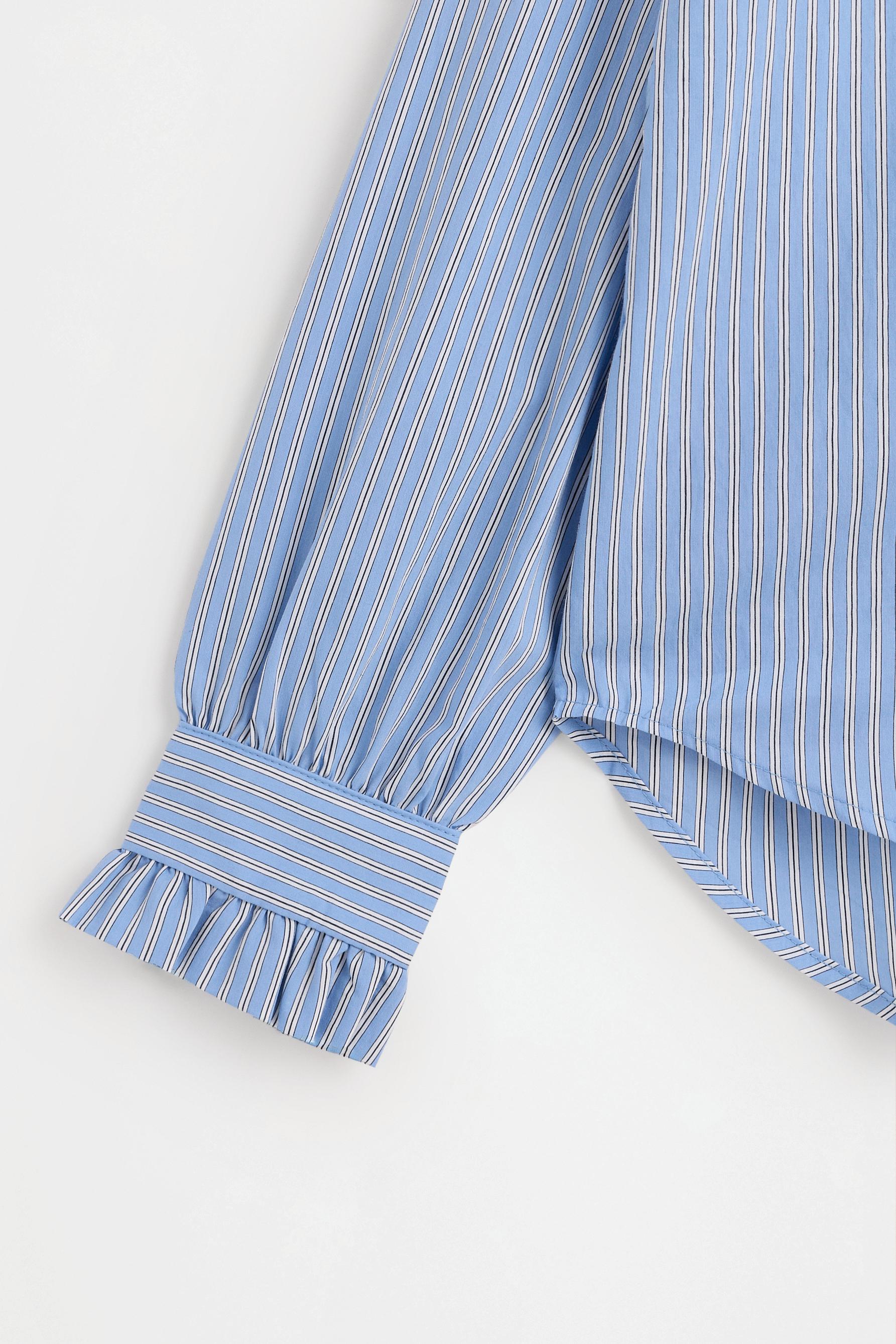 Striped pleated ruffle shirt — BLUE/WHITE
