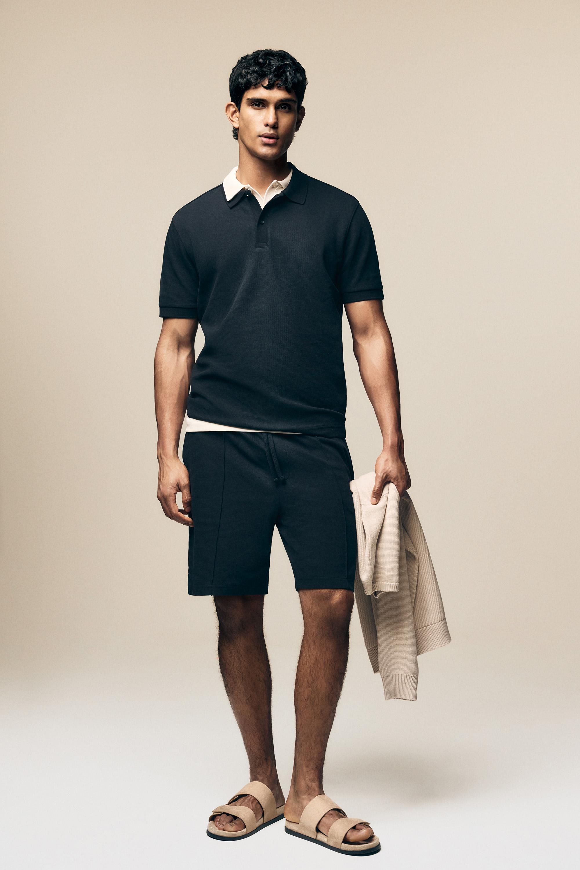Textured tracksuit Bermuda shorts — OCEAN BLUE