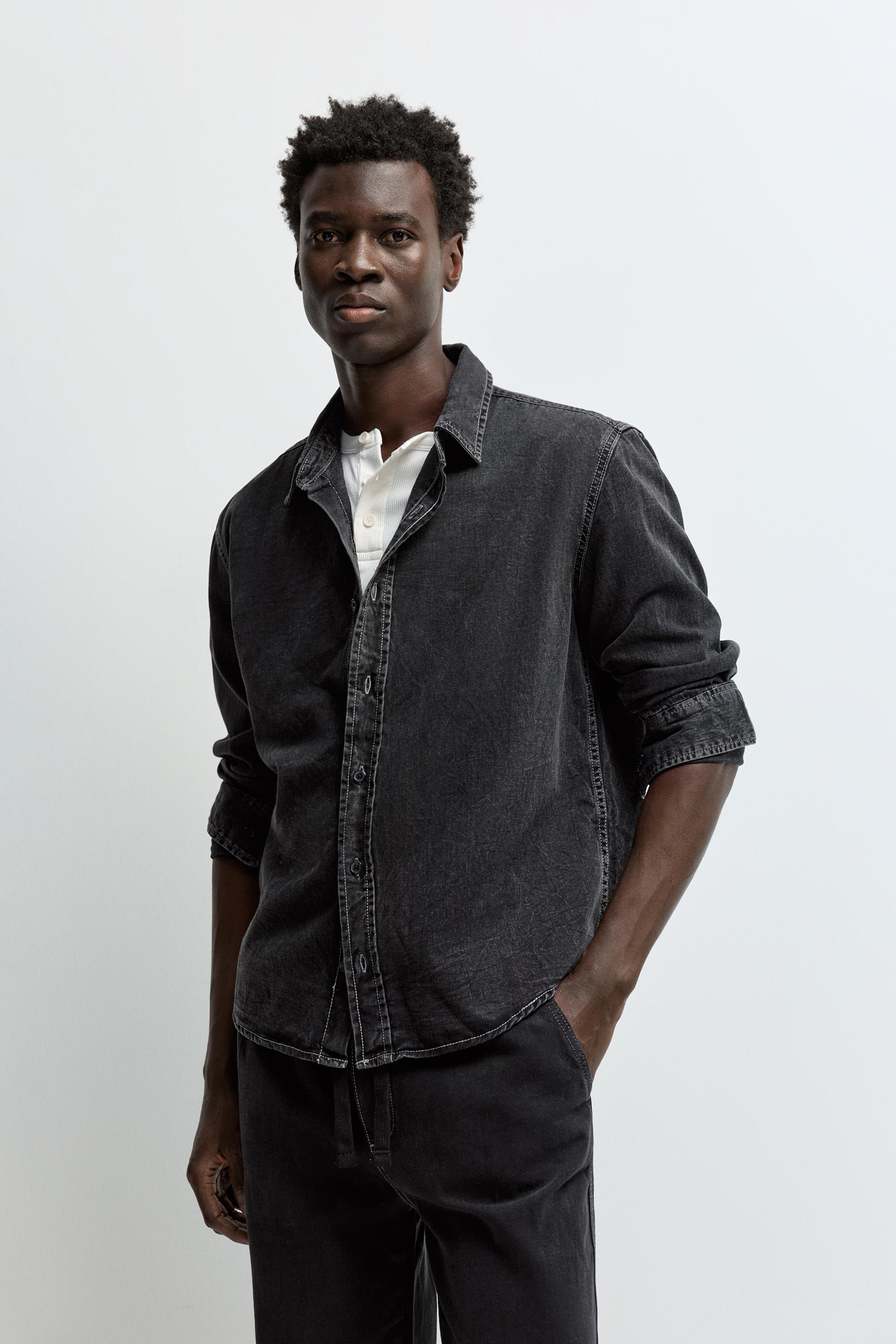 Oversize denim shirt — BLACK