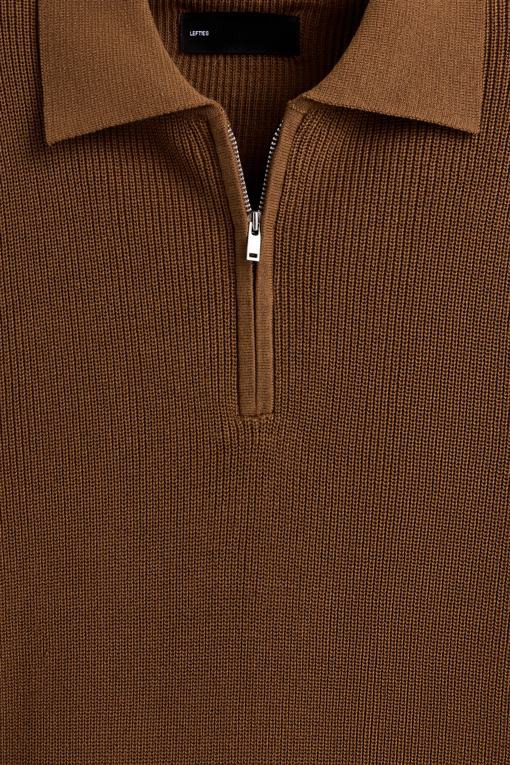 Zip-up knit polo — CAMEL