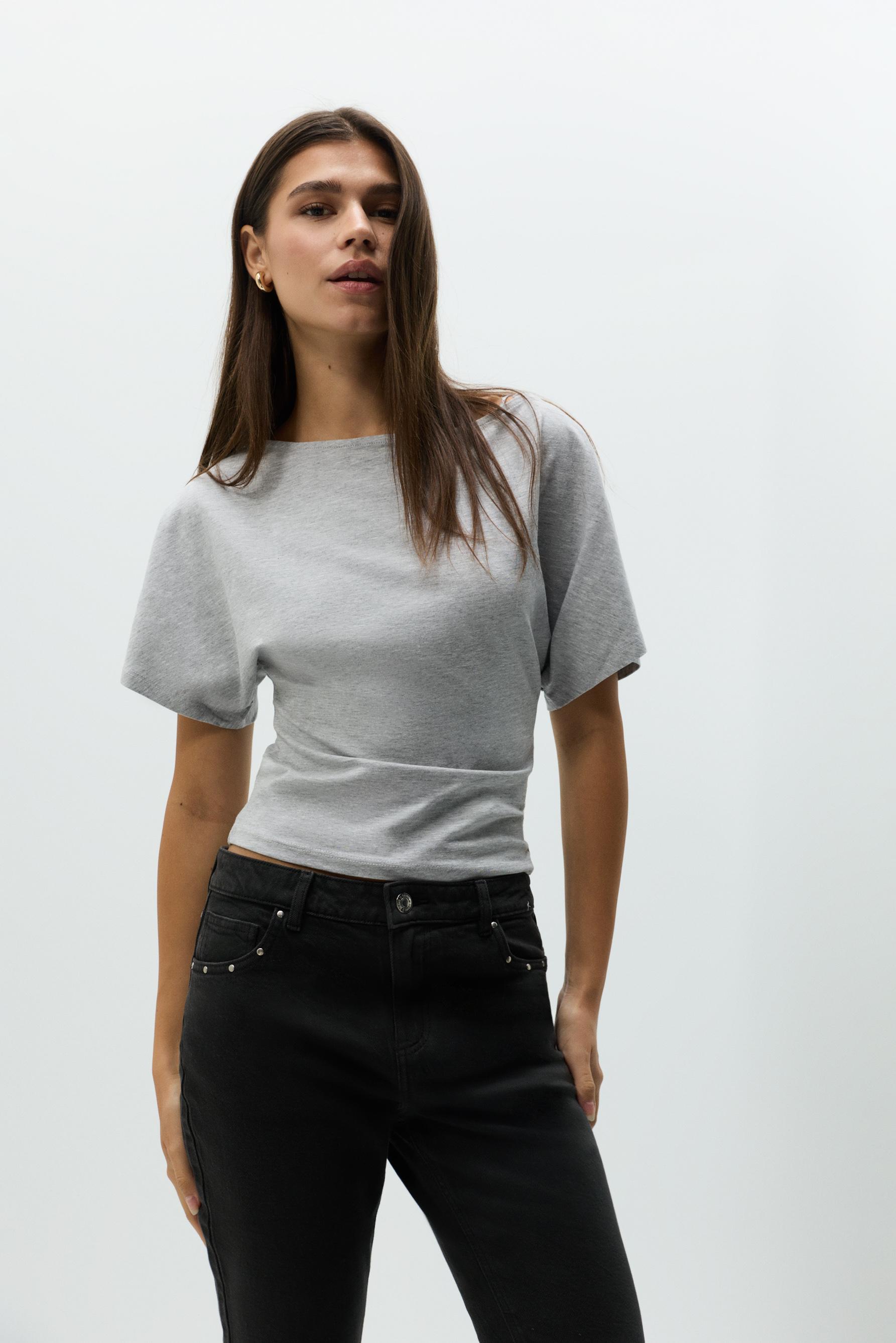 Batwing sleeve top — GREY MARL