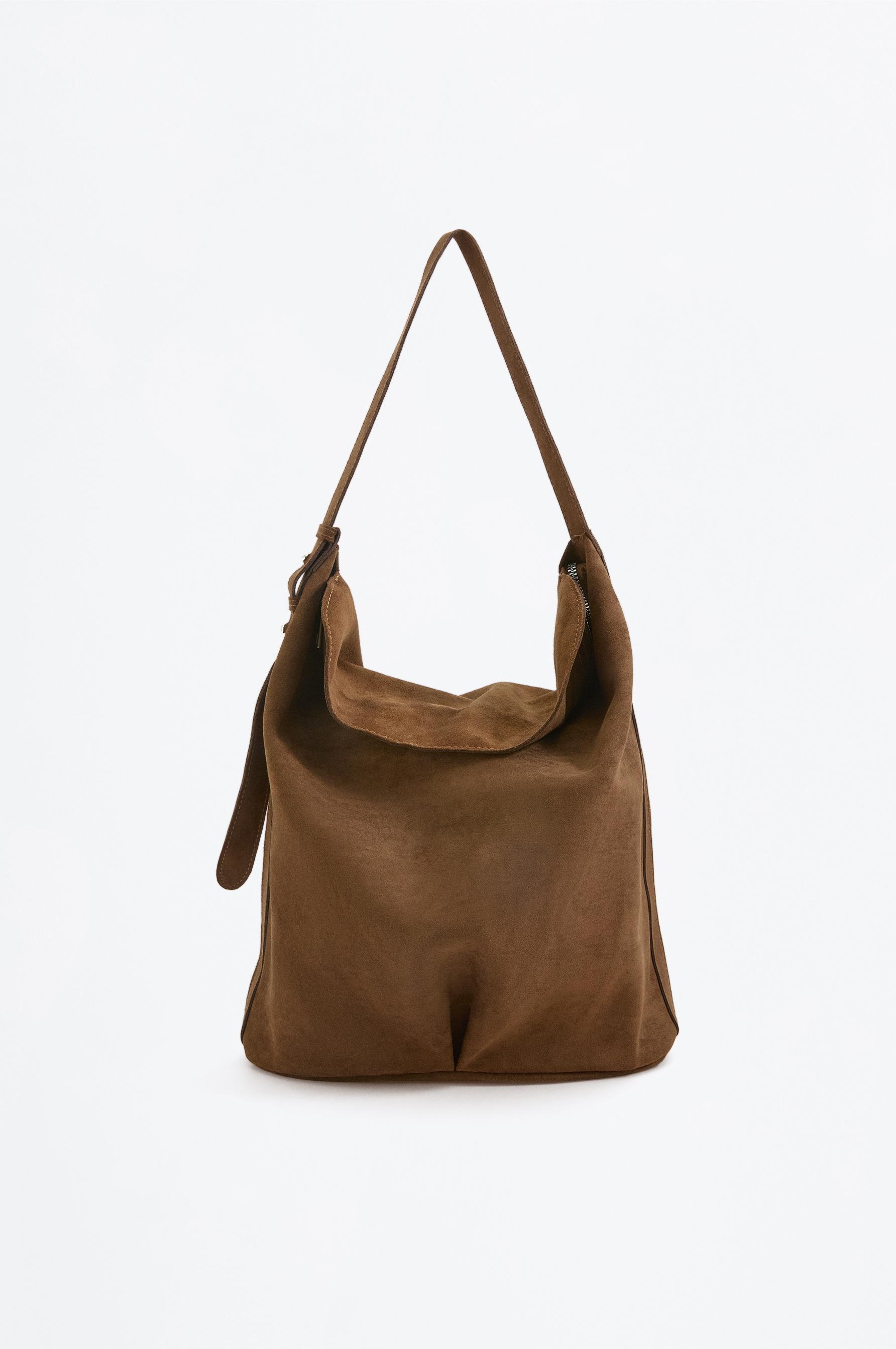 FAUX SUEDE SHOULDER BAG — BROWN
