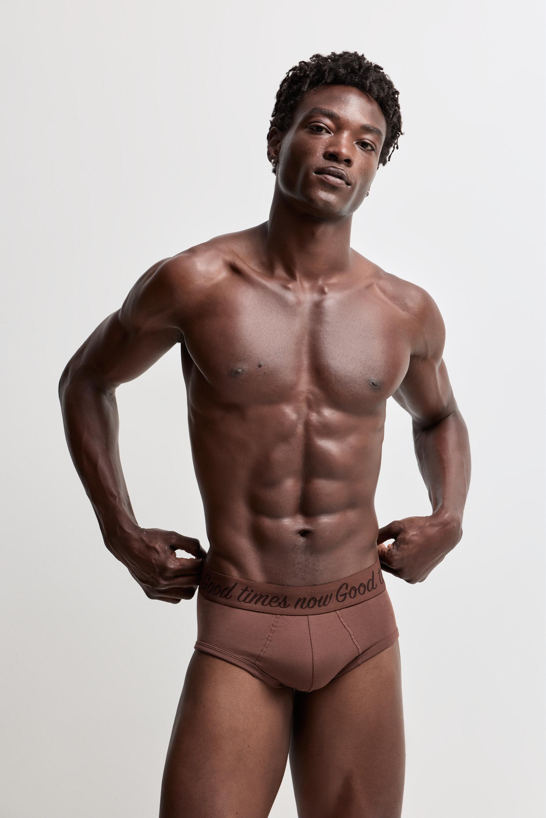 Briefs with text (Pack of 5) — BROWN
