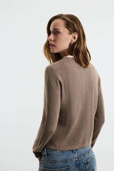 Pointelle knit jacket — TAUPE BROWN 5