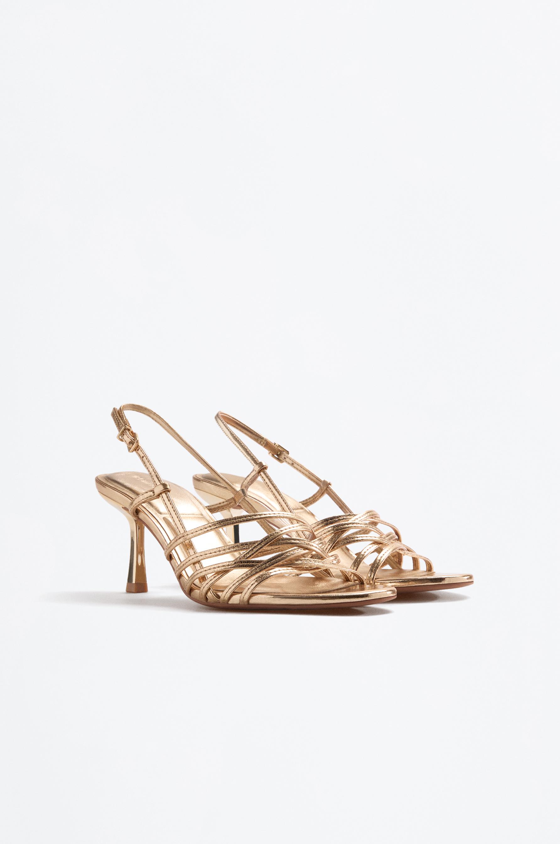 Gold multi-strap heeled sandals — GOLD