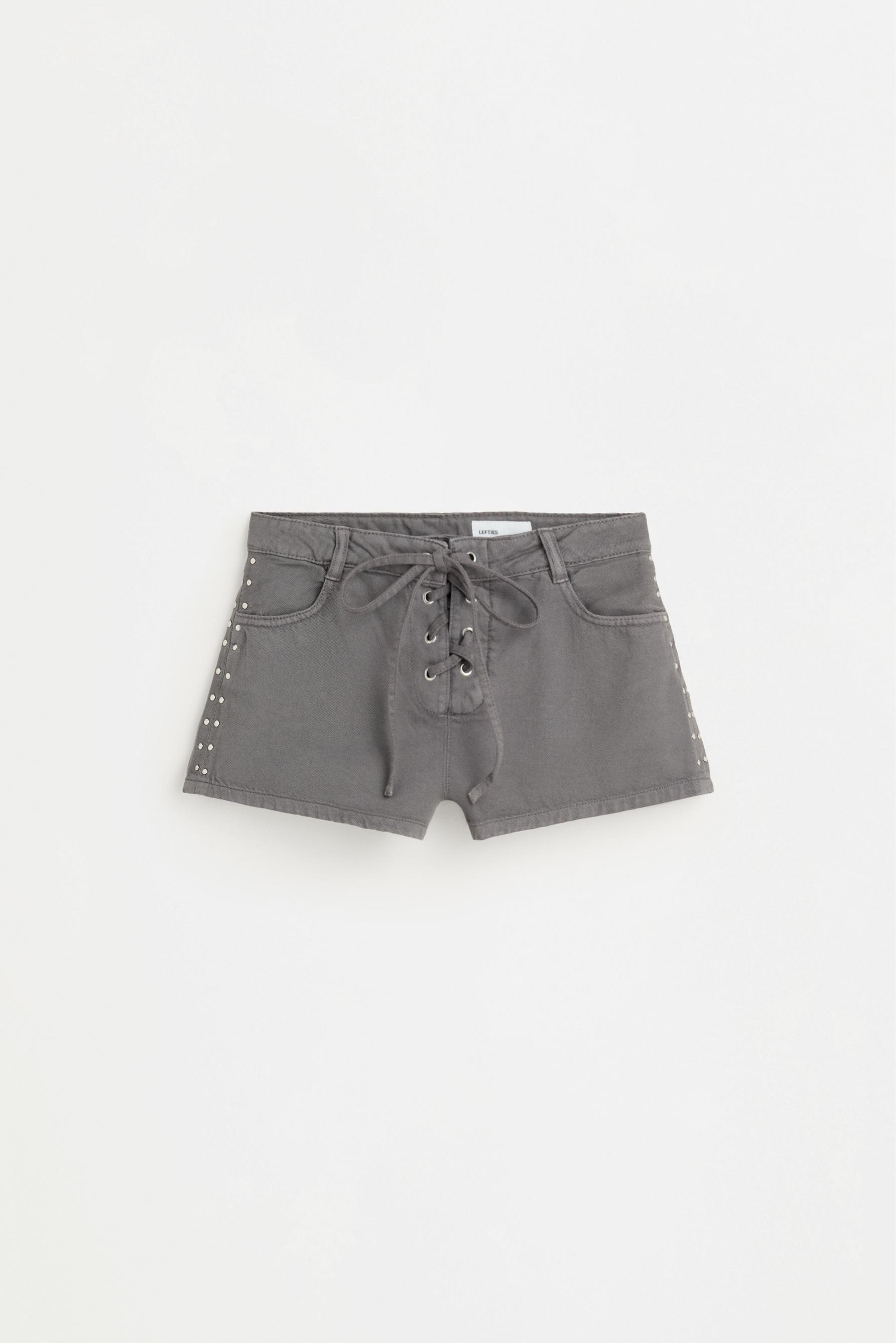 Lightweight denim shorts with ties and studs — CEMENT