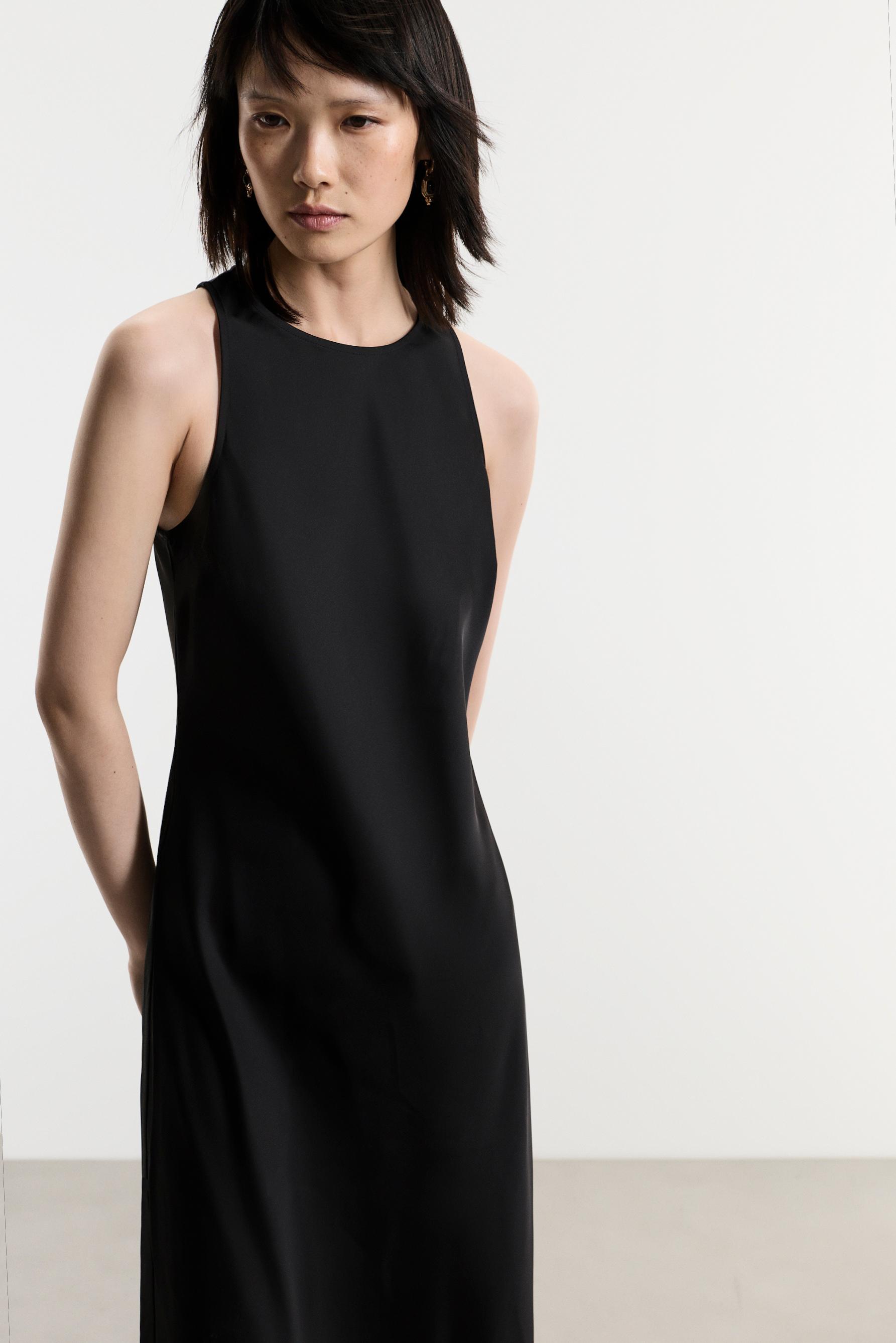 Satin midi dress — BLACK