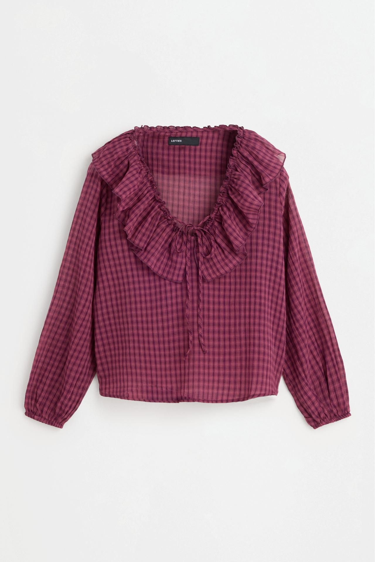 Plaid ruffle blouse — BURGUNDY