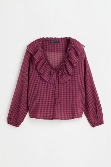 Plaid ruffle blouse — BURGUNDY 6