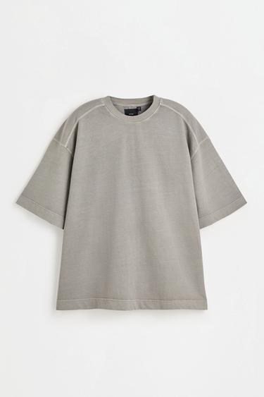 Faded-effect short sleeve sweatshirt — MEDIUM GREY 6