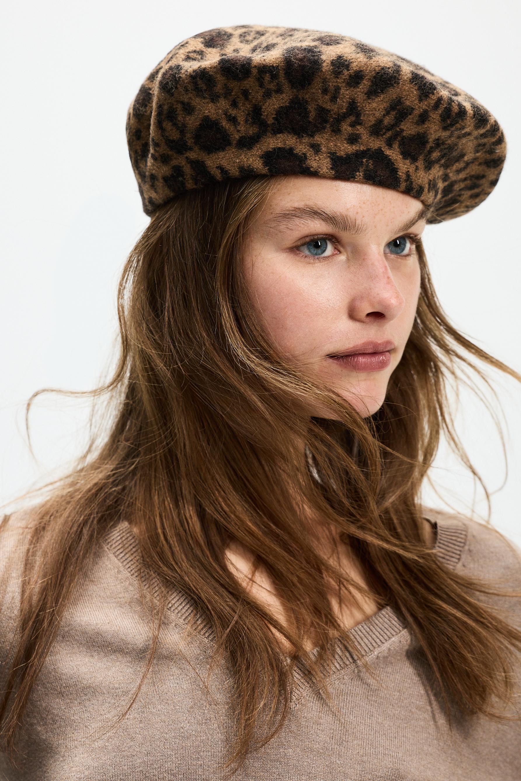 95% wool leopard beret — LEOPARD PRINT