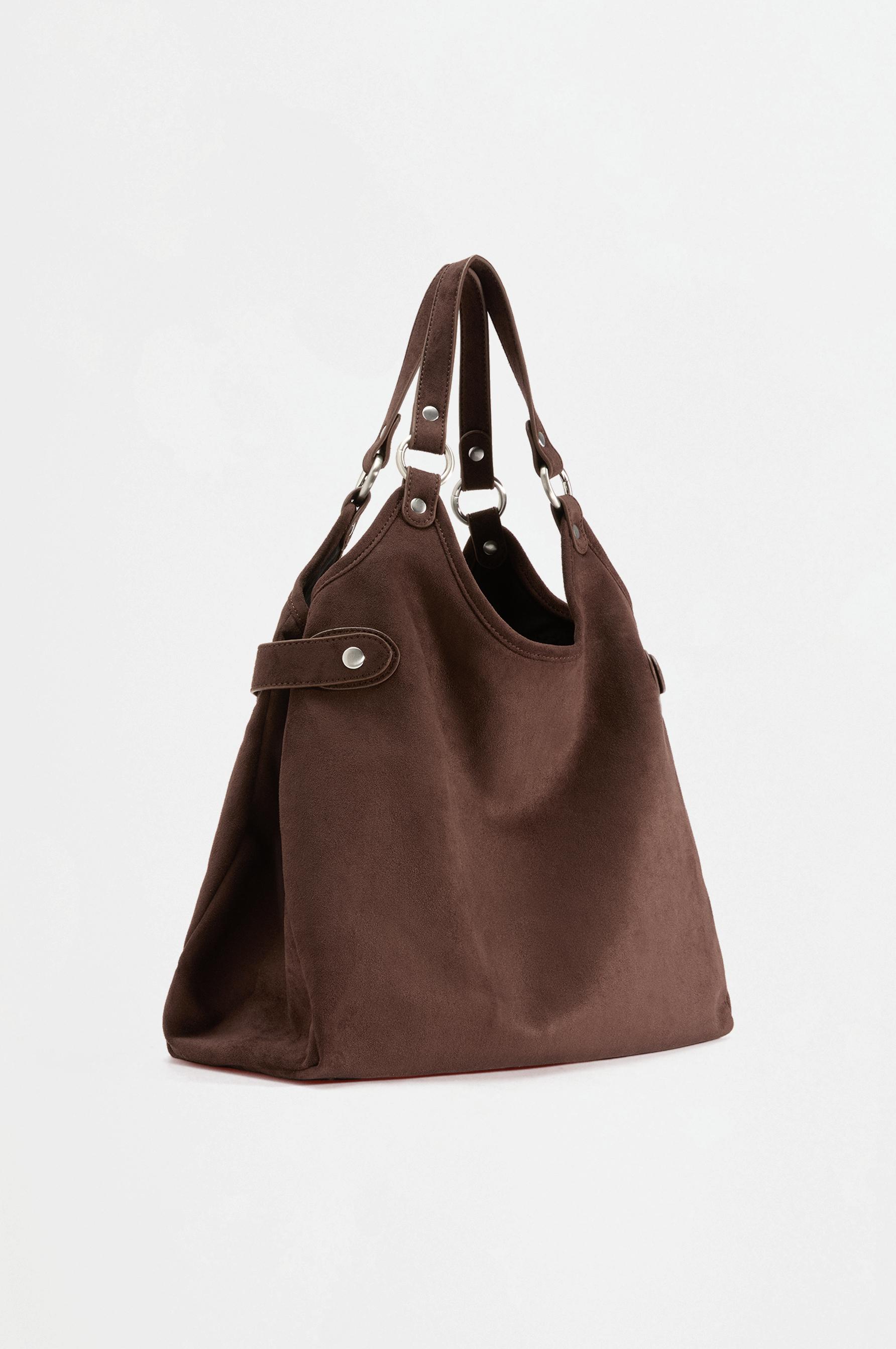 Faux suede ring shopper bag — BROWN