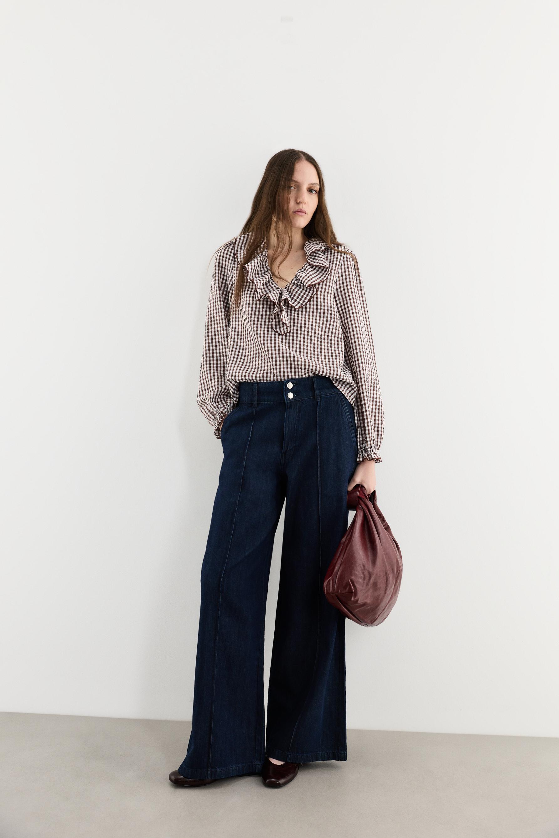 Gingham blouse — BROWN/WHITE