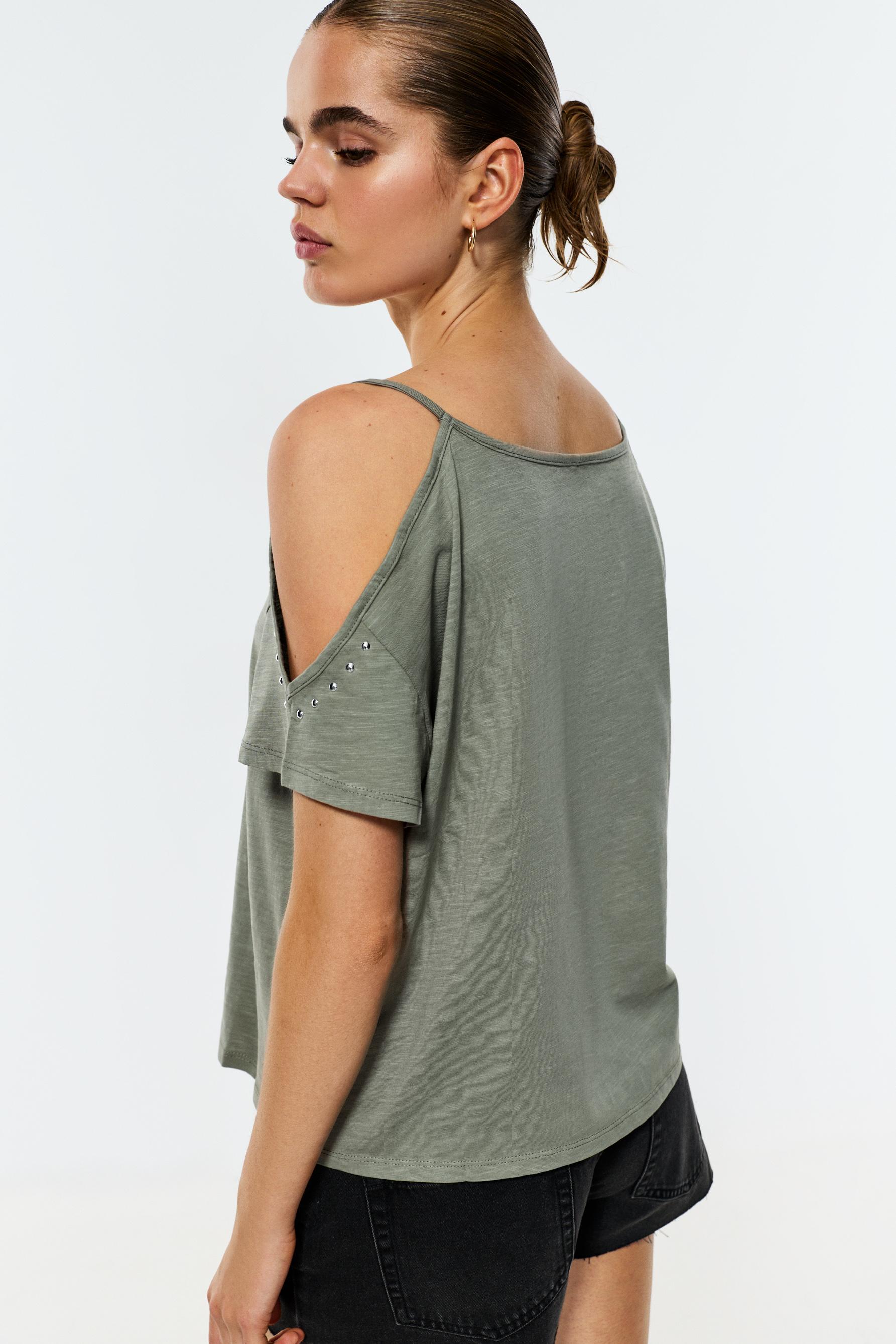 Cut-out and studded top — DARK KHAKI