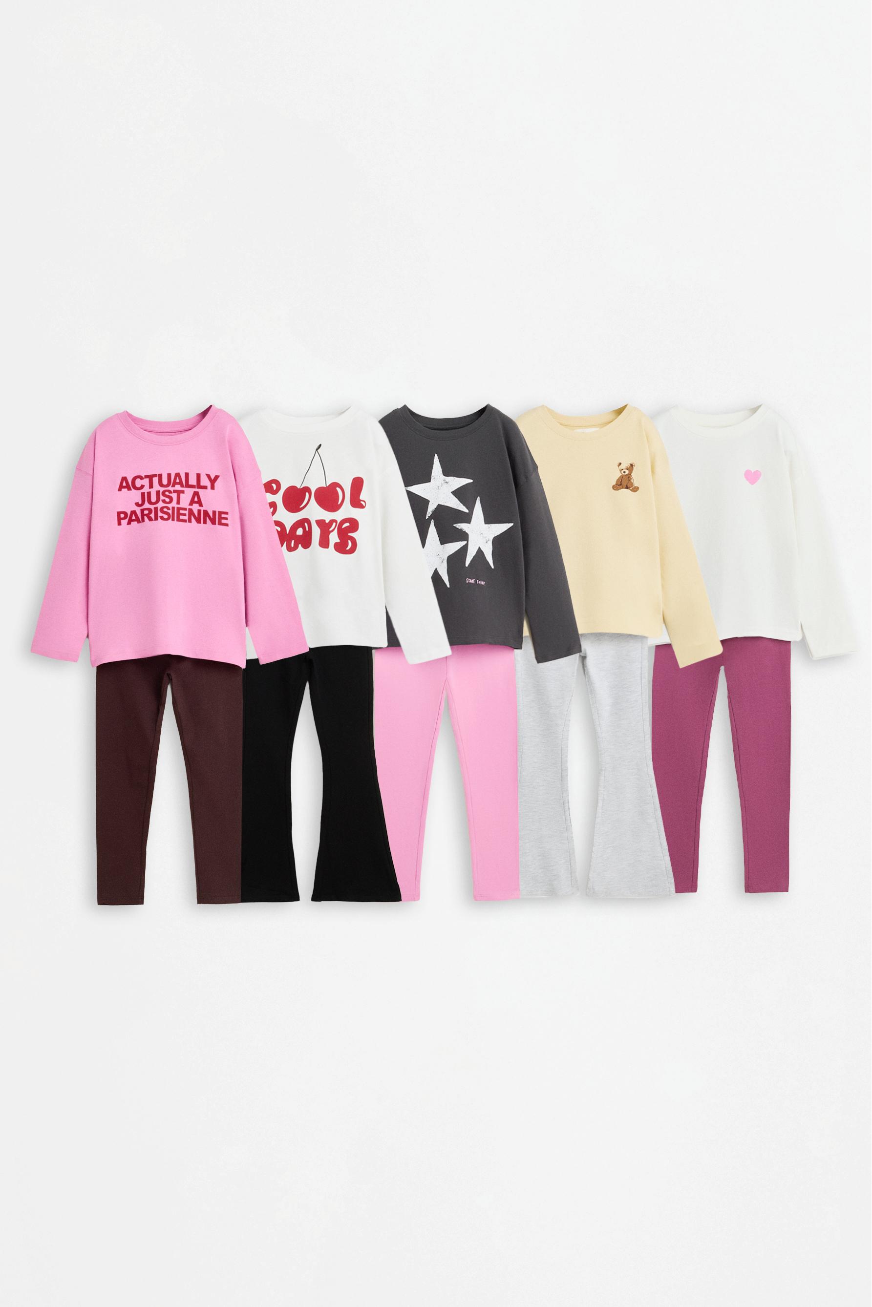 Pack of 5 mixed T-shirt and leggings sets — BLACK